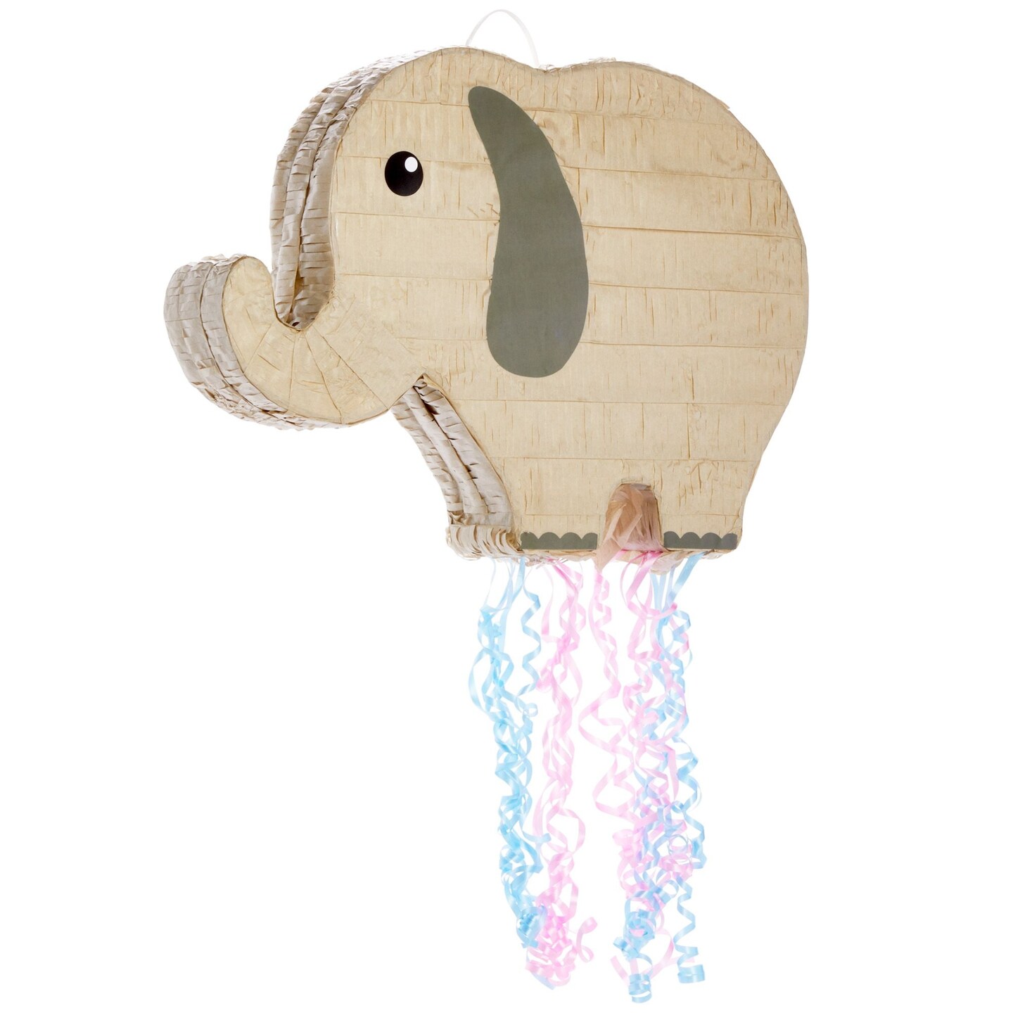 Pull String Elephant Pinata for Birthday Party Supplies, Gender Reveal Decorations (Small, 17 x 3 x 12 In)