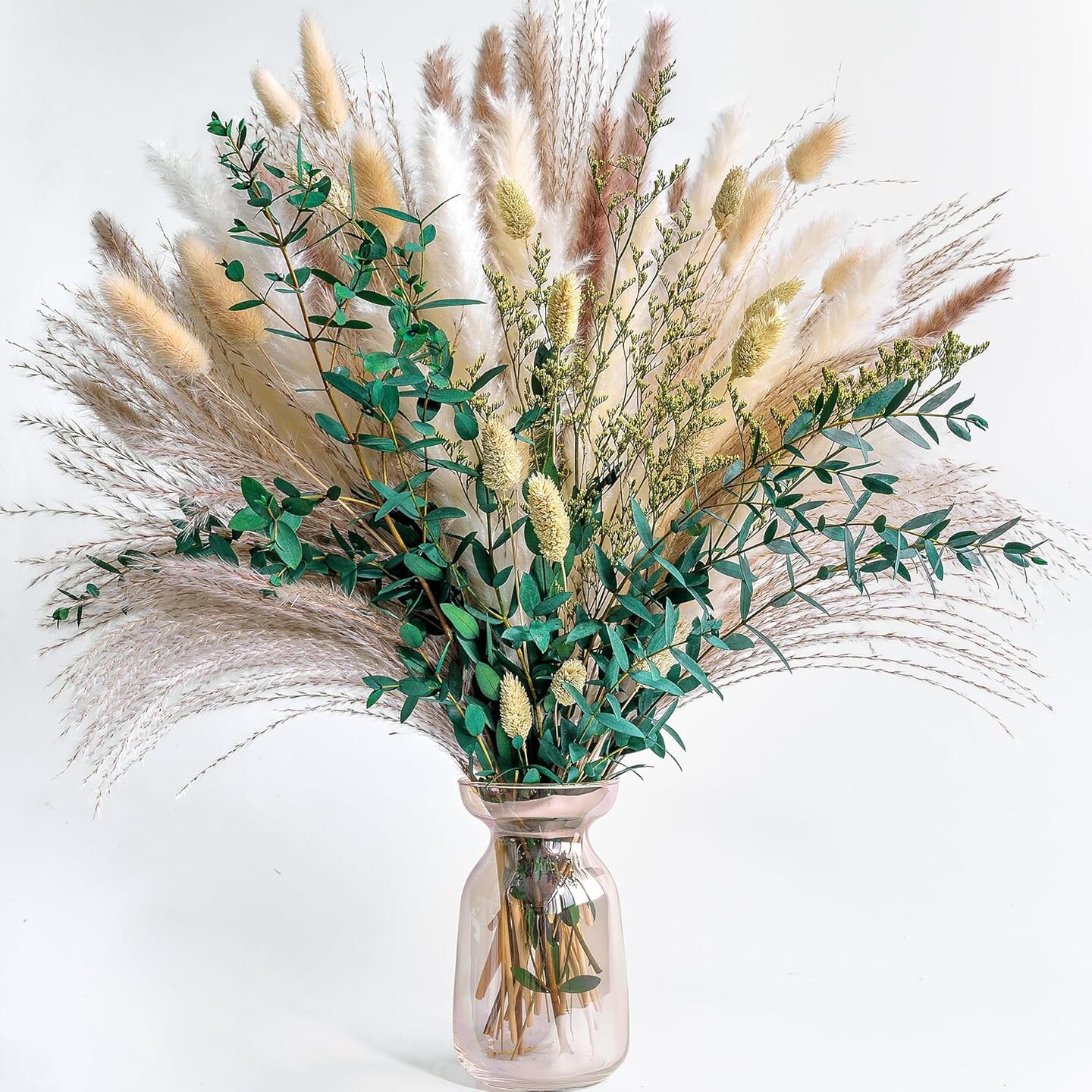 Green Pampas Grass Bouquet &#x2013; Boho Home &#x26; Wedding Floral Arrangements &#x2013; Dried Pampas Grass Decor for Living Room, Fireplace, and Modern Farmhouse