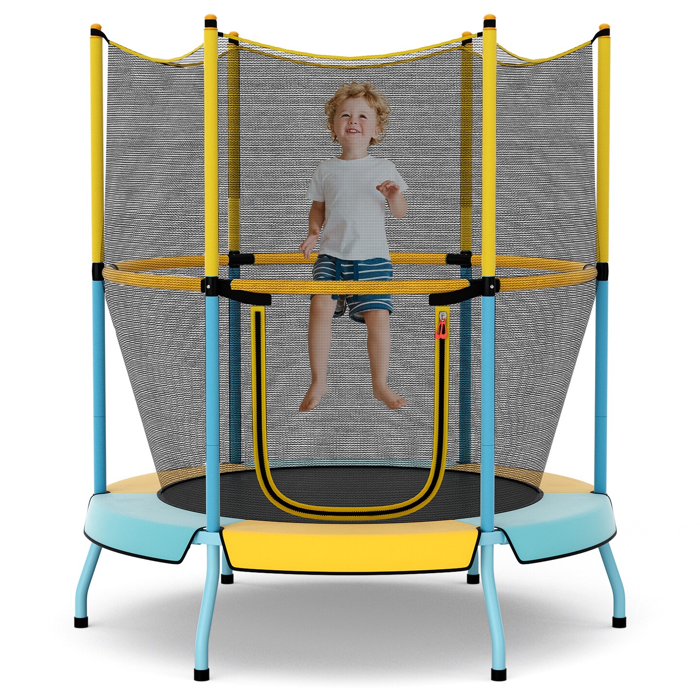 Kids Trampoline with Safety Net, Zipper Door and Heavy-Duty Frame