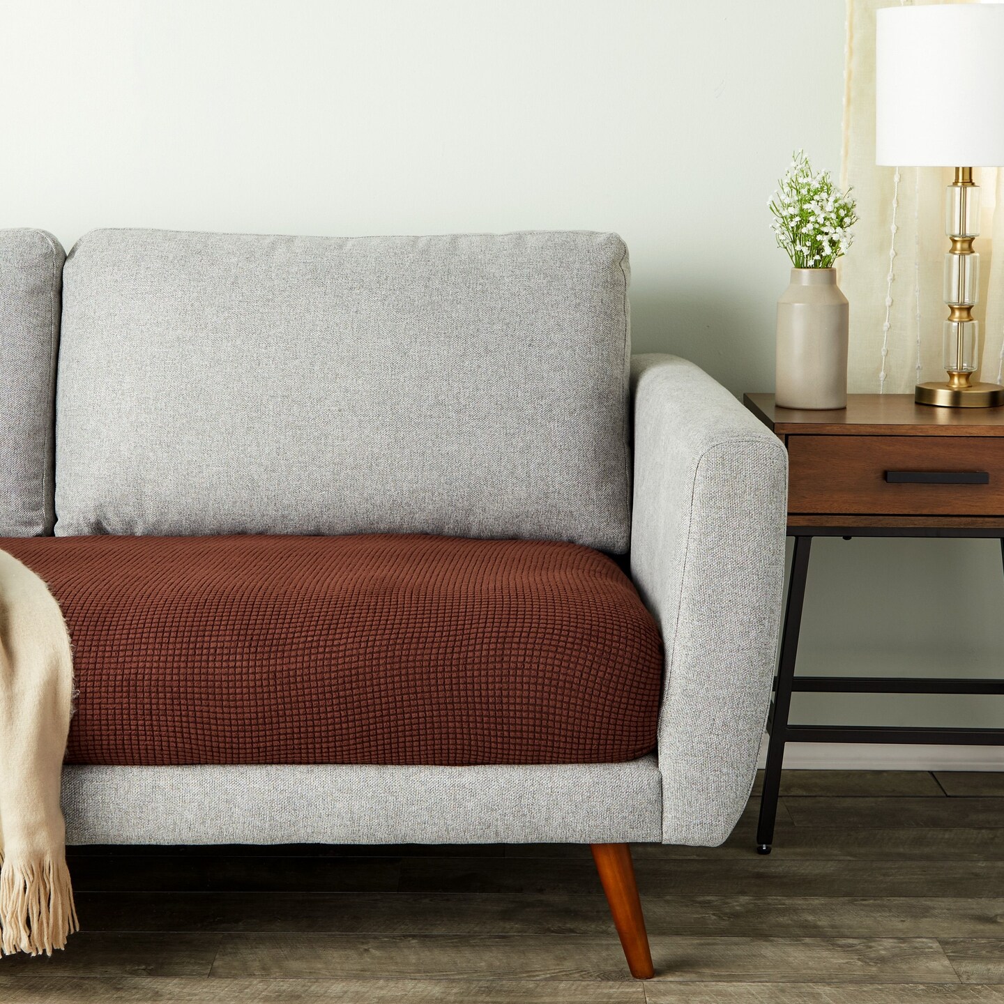 Large Stretch Couch Cushion, Replacement Slipcover for Couches, Sectionals, Armchairs, Patio Furniture, Campers, Chaise Lounge, Fits 59 to 70 Inch Cushions (Brown)