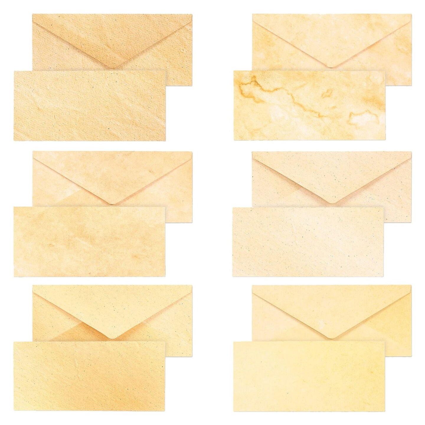 48-Pack Old Fashioned Vintage Envelopes for Writing Letters with 6 Decorative Antique Styles, Classic Aged Blank Envelopes for Party Invitations, Home Stationery Supplies (8.7x4 in)