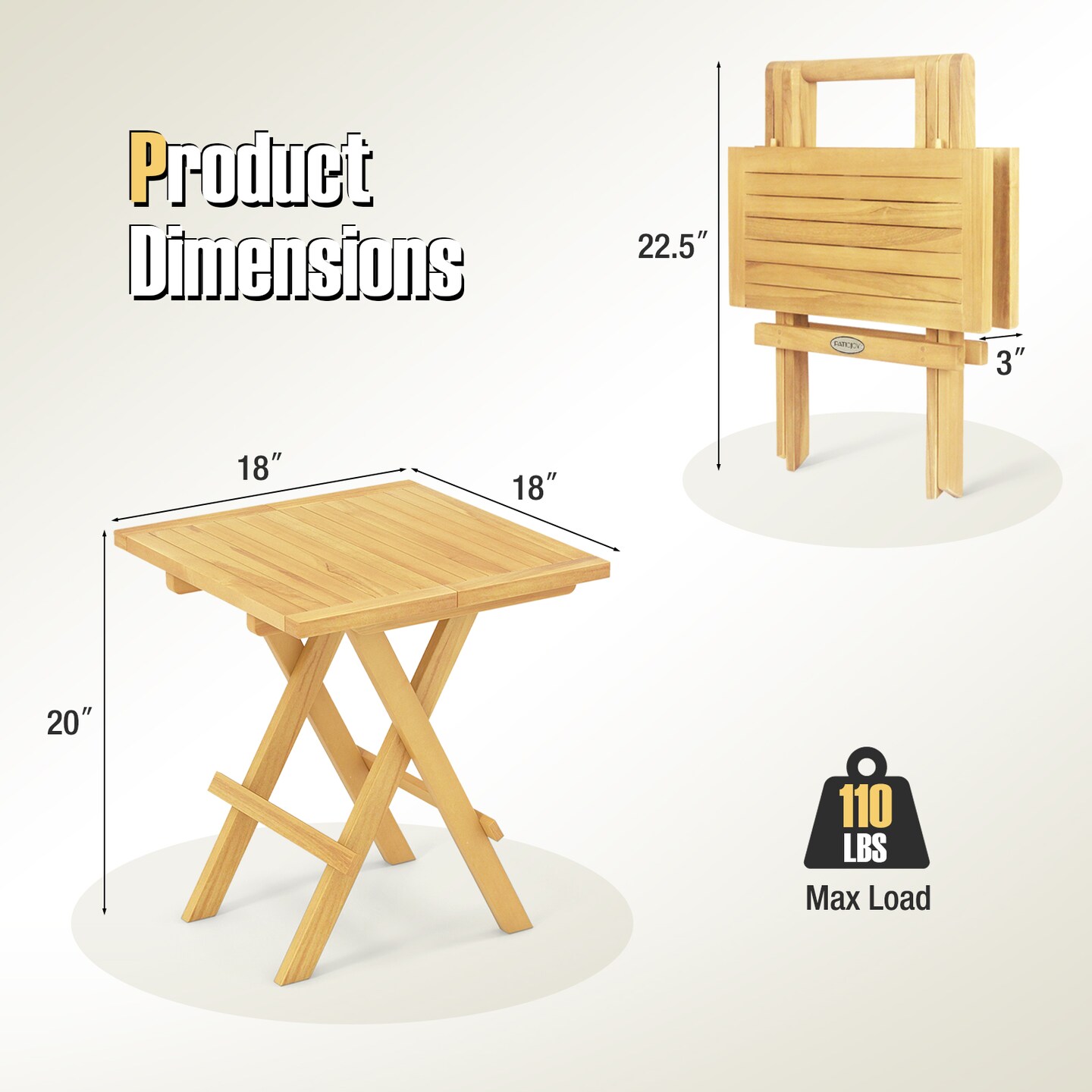 Teak Wood Folding Coffee Table with Slatted Top, Compact Design and Versatile Use