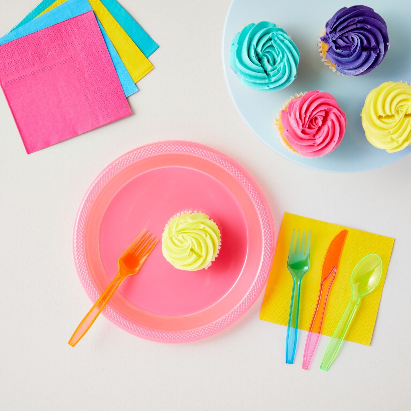 Rainbow Plastic Silverware Set, Neon Forks, Knives, and Spoons (144 Pieces)