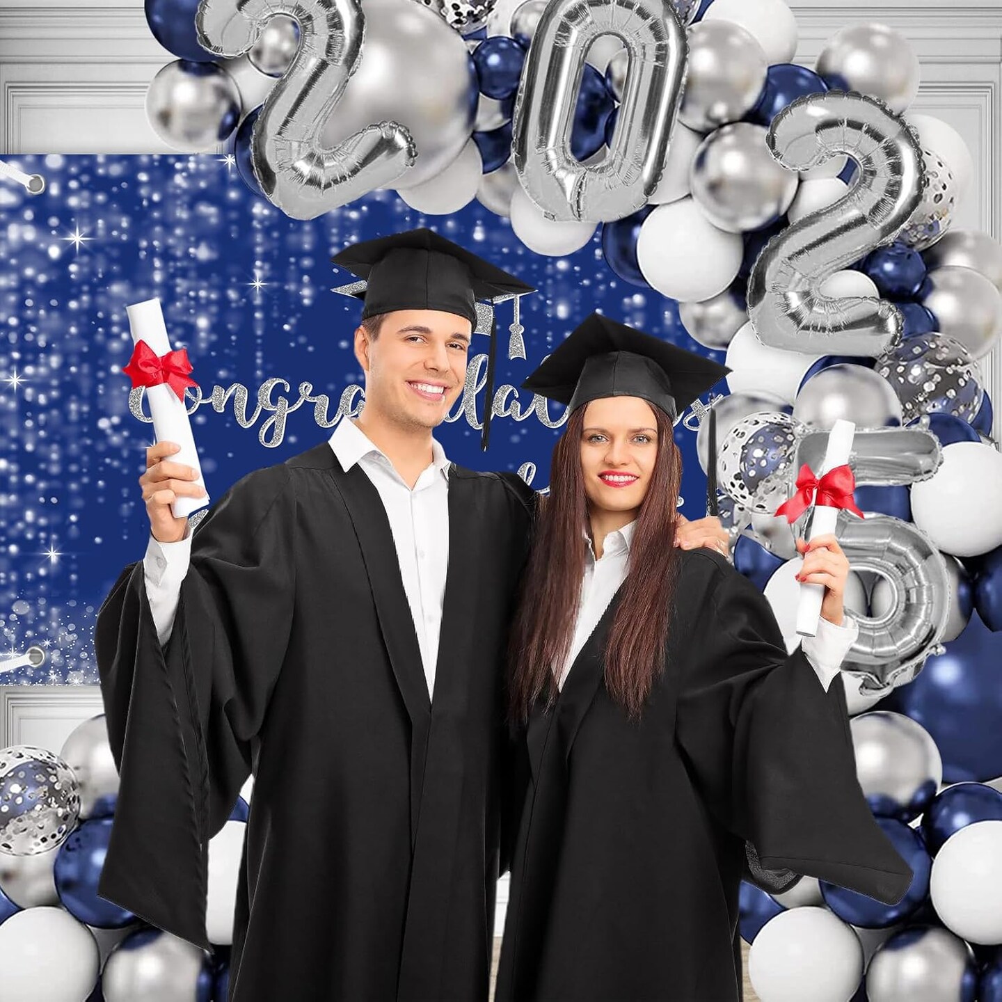 Blue Graduation Decorations Set Class of 2025 Graduation Balloon arch kit Congrats Grad Balloons Set 152PCS Graduates High School College Party Supplies