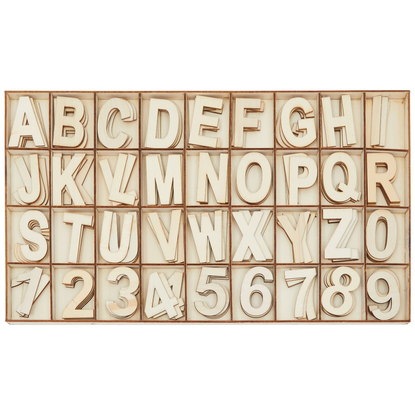 Unfinished Wooden Letters and Numbers, Storage Tray, 2 Inch Alphabet (144 Pieces)