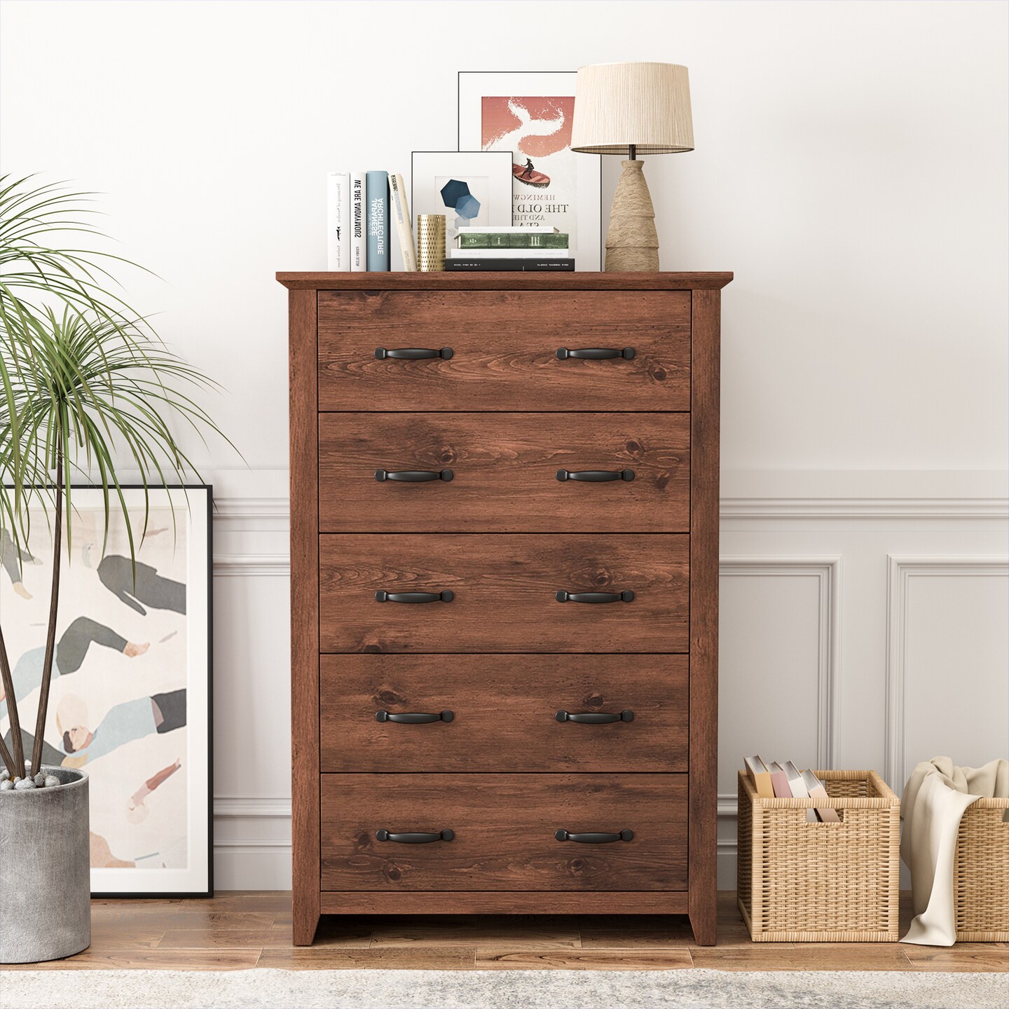 Tall Storage Dresser with 5 Slide Out Drawers and Smooth Metal Slide Rail Perfect for Any Room