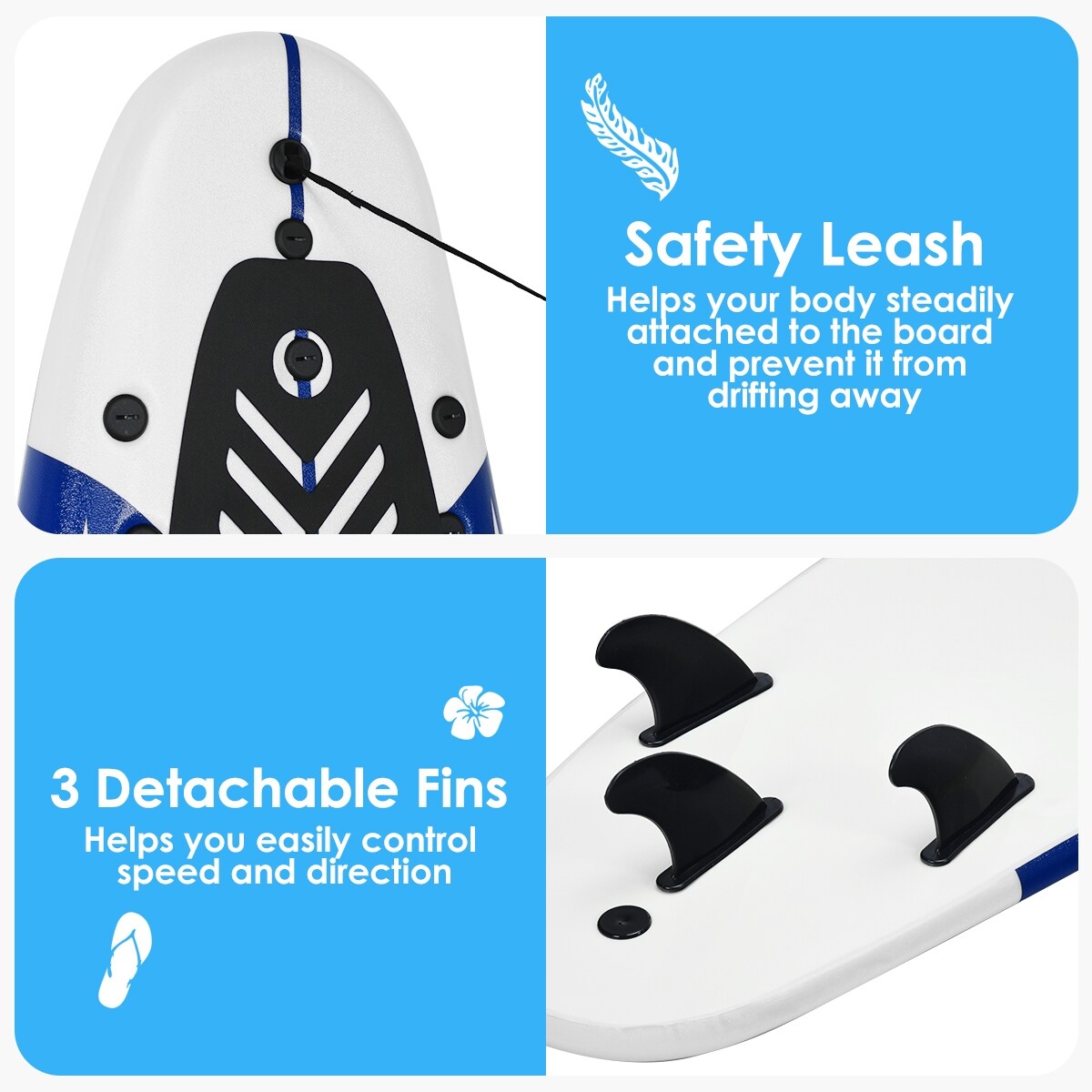 Foam Surfboard EPE EPS PP Lightweight Removable Fins