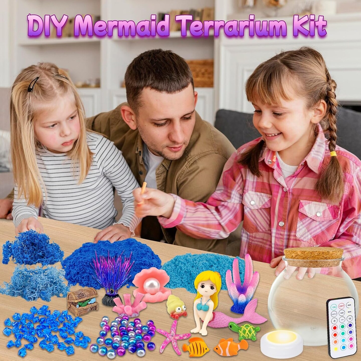 Mermaid Terrarium Kids&#x27; Summer Art &#x26; Craft Kits - LED Night Light Up &#x26; Remote Mermaid Birthday Gifts Toys for Girls Age 5 6 7 8 9 10 11 12 Year Old