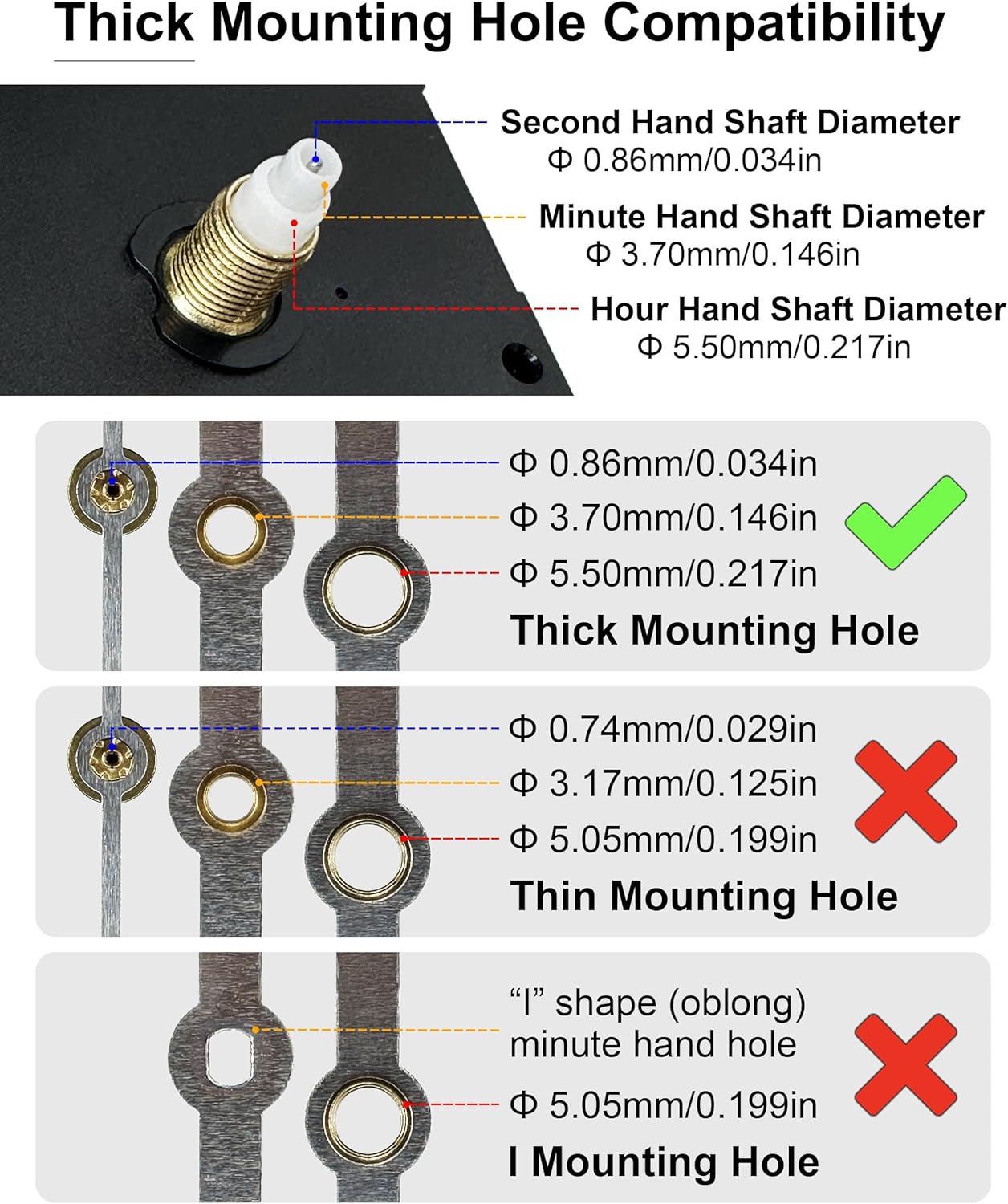 Clock Kit Mechanism Replacement 12mm/0.47in Thread Length (Thick Shaft, 227S, 3 Set) Noiseless Sweep Movement Push-On Motors Watchmaking Accessories Mechanic Wall Cuckoo Parts Spare Axis Repairs