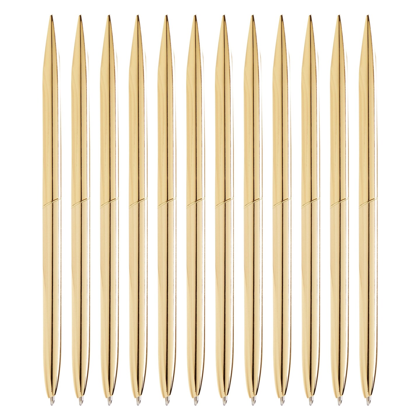 12 Pack Gold Ballpoint Pens for Wedding Guest Book, Bulk Office Supplies, Black Ink, 1mm Medium Point (Metallic, 6.4 In)