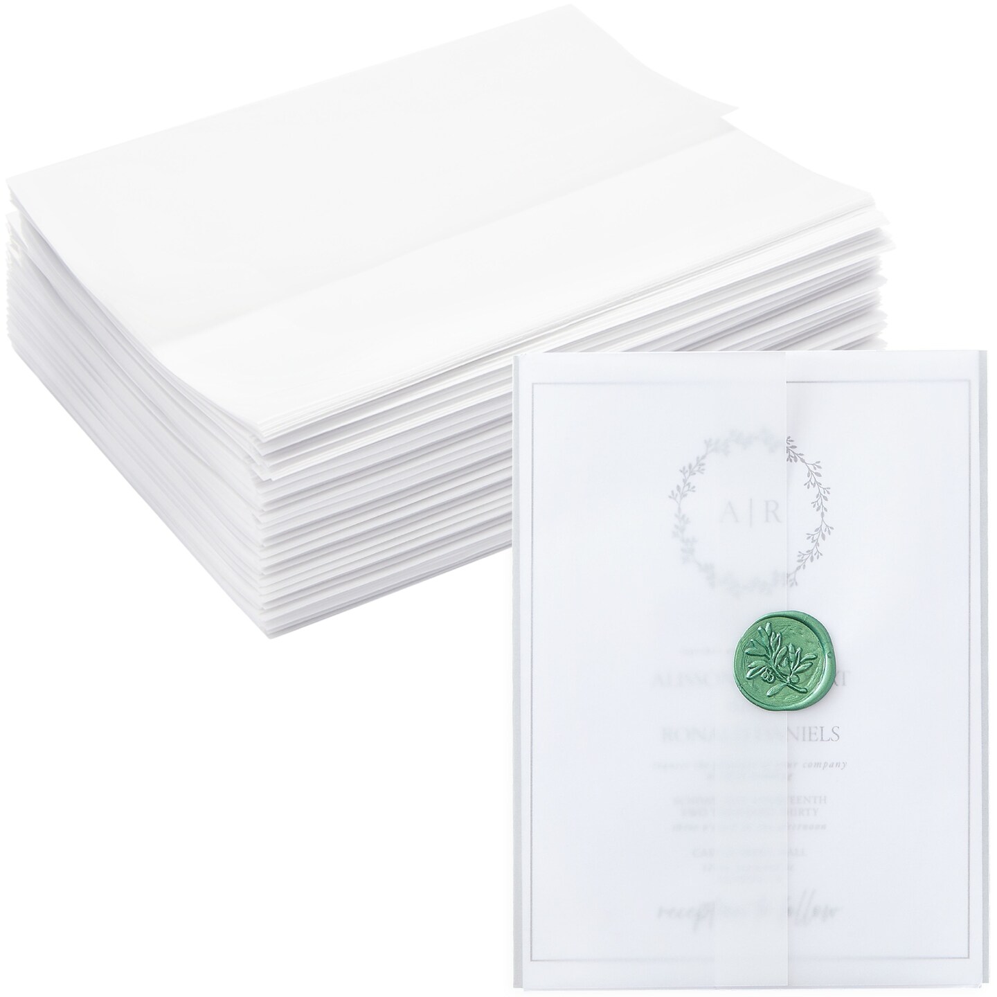 100 Pack Vellum Jackets for 5x7 Invitations, Pre-Folded Bulk Transparent Paper Envelope Liners for Wedding Cards and Scrapbooking
