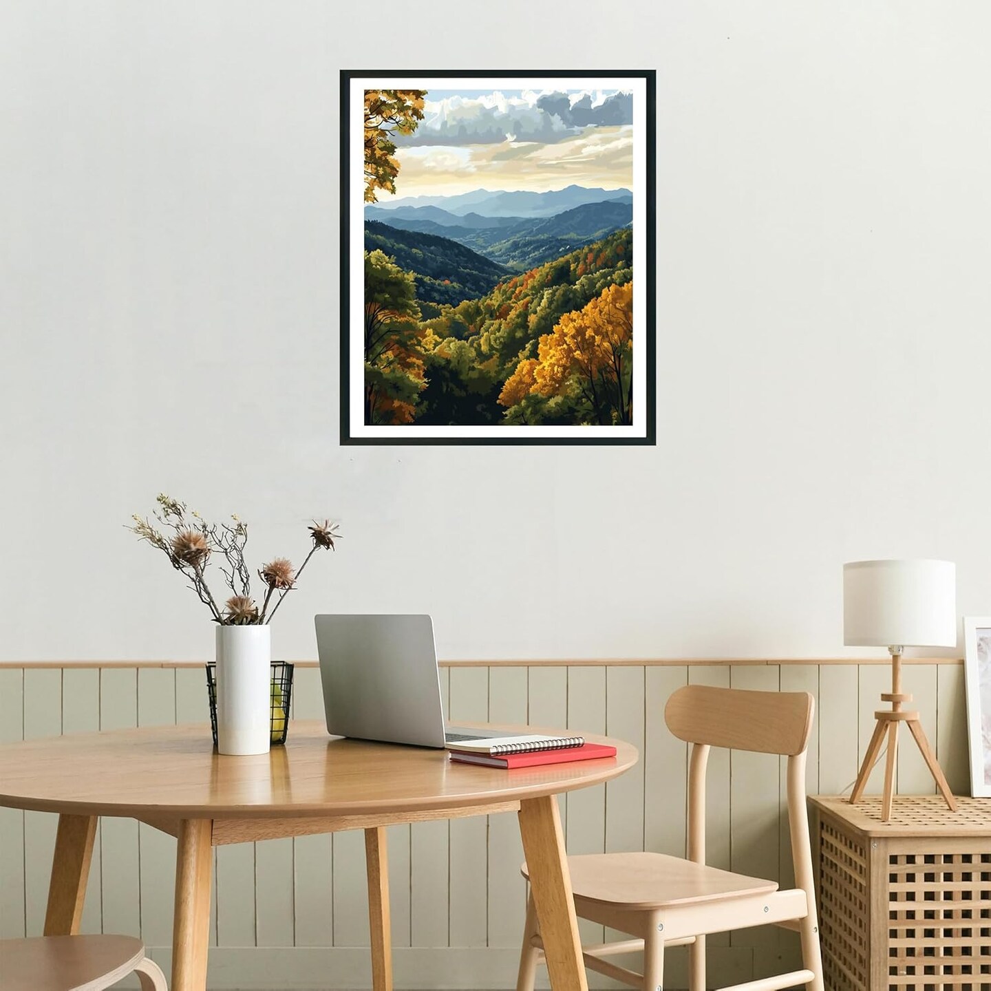 Great Smoky Mountain Paint by Numbers, Forest Autumn Landscape Paint by Number Kits, Smoky Mountains Scenery DIY Acrylic Painting for Gift Home Wall Decor(16&#xD7;20inches, No Frame)