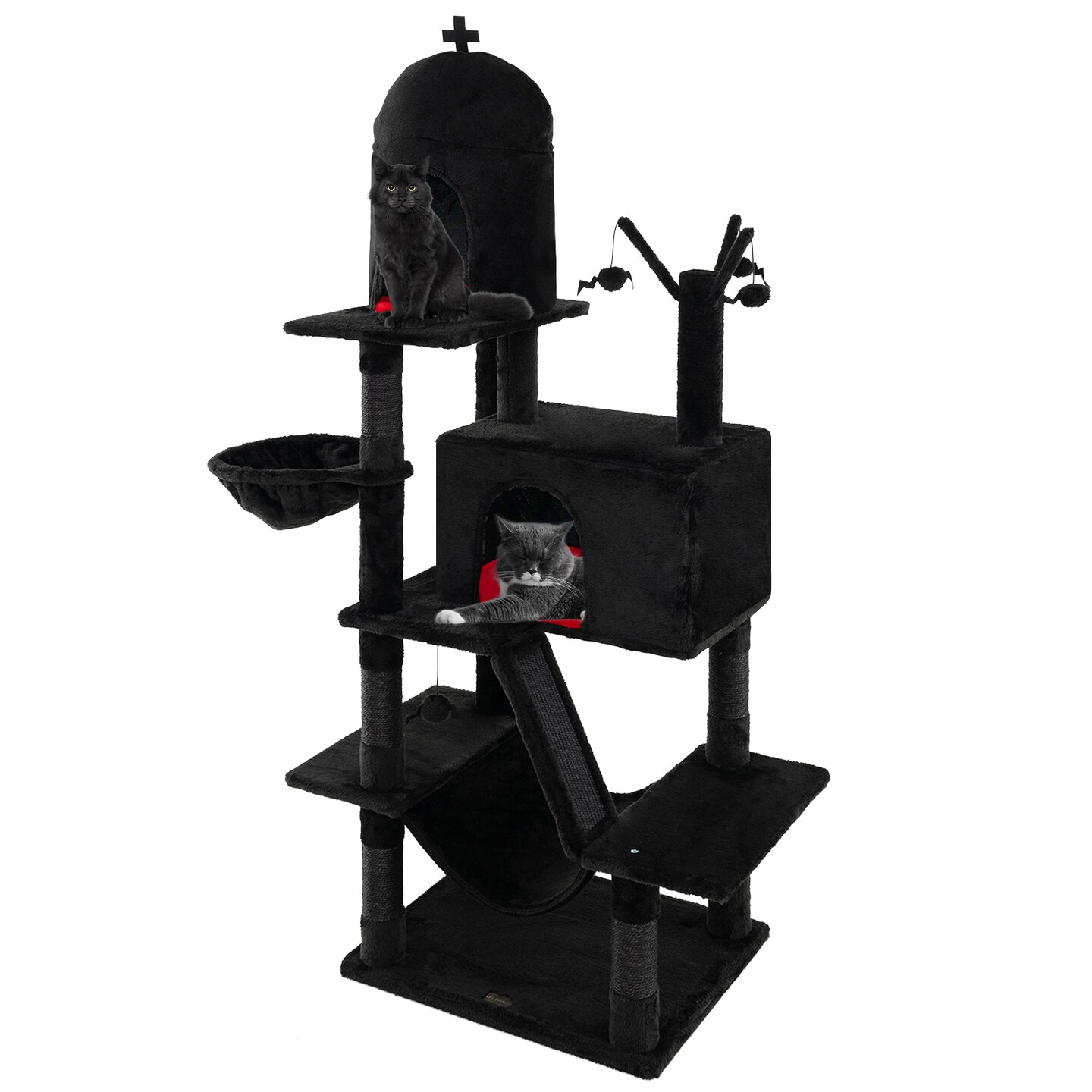 Black Gothic Cat Tree with Sisal Scratching Posts and Cozy Beds