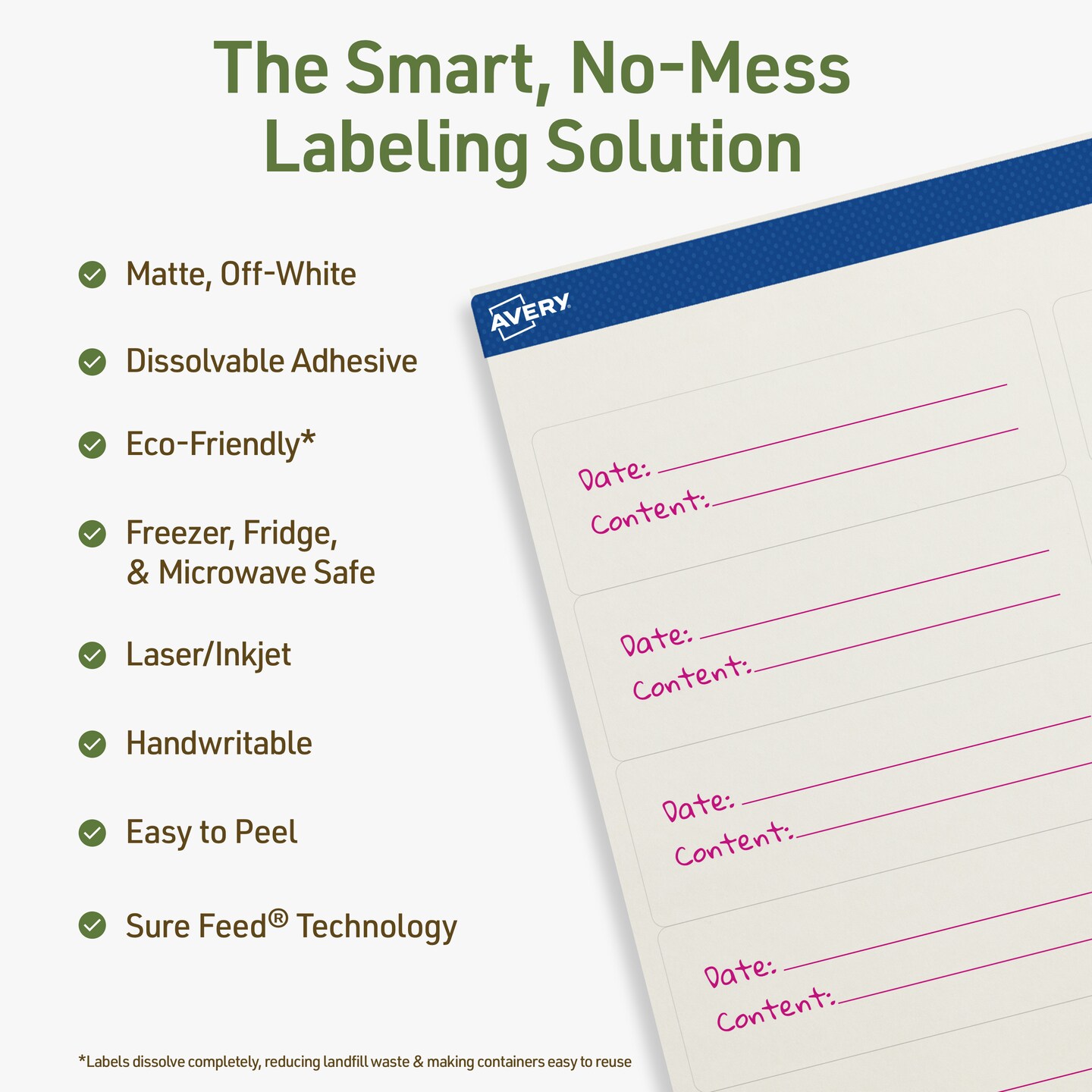 Avery Dissolvable Labels, 1-1/3&#x22; x 4&#x22; Rectangle