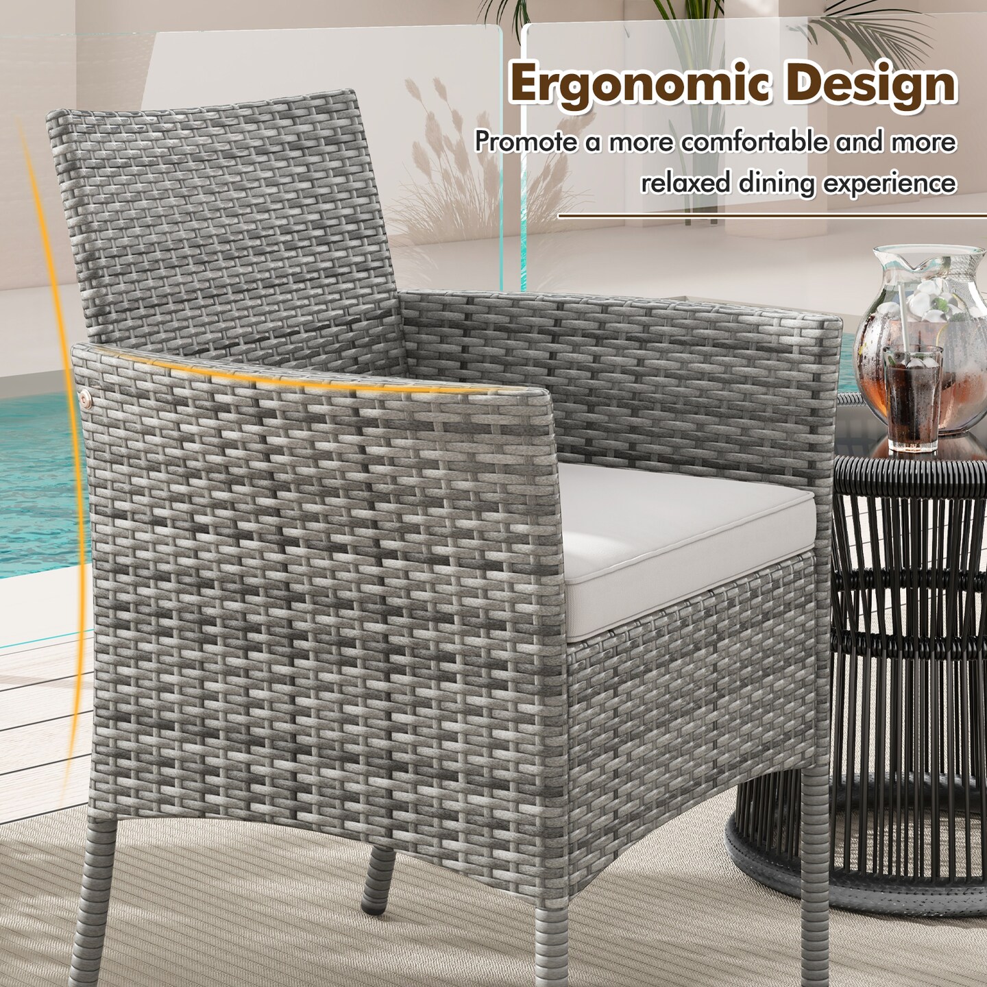2 Pieces Outdoor PE Rattan Armchairs with Cozy Seat Cushions and Ergonomic Backrest