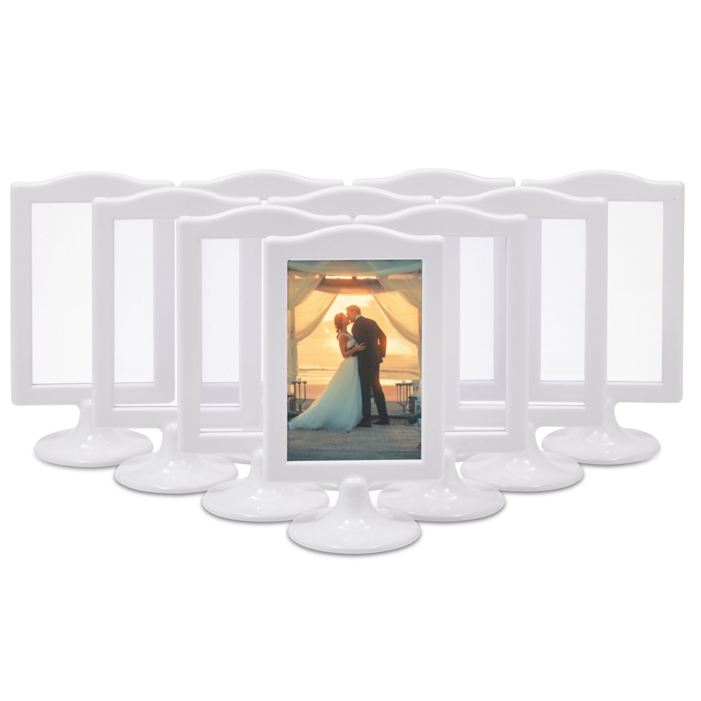 10 Pack 4x6 Pedestal Picture Frame – Double Sided Standing Picture Frame Holders for Tables, Weddings, Events (White)