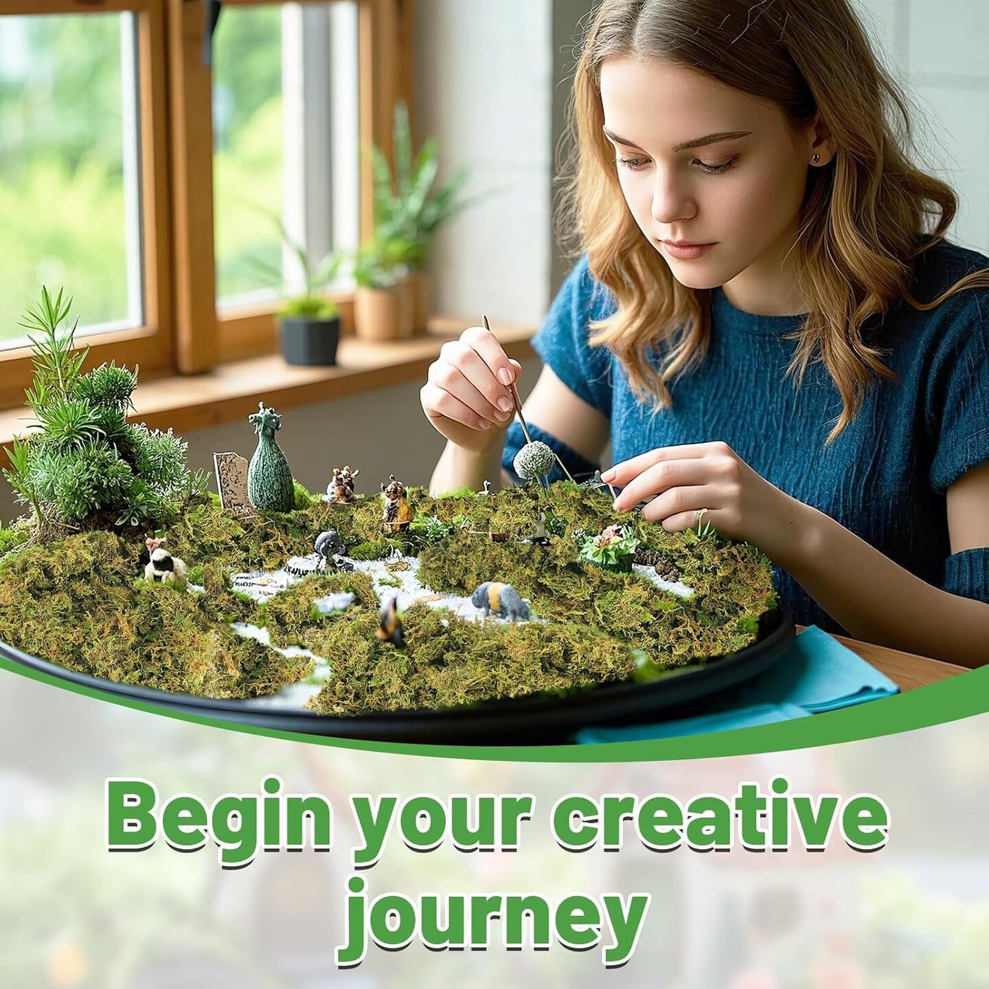 Large Pack Natural Green Moss for Crafts - Bulk Moss for Plants Indoor, Artificial Fairy Gardens, Mosswall, Glass Terrariums, Filling Fake Plants, Home Decoration