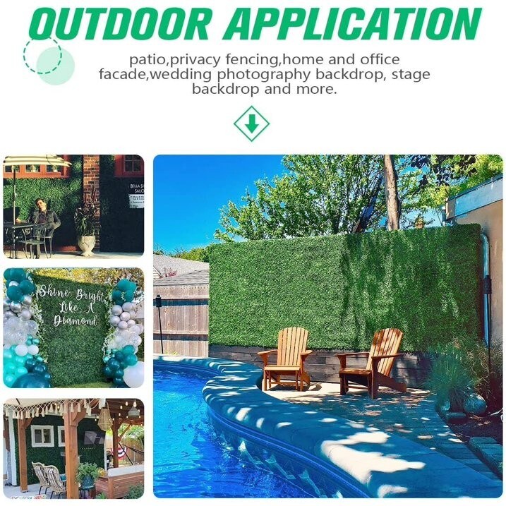 12 Pcs Artificial Boxwood Hedge Panels 24&#x22;x16&#x22; Indoor/Outdoor Privacy Screen &#x2013; Realistic UV-Resistant Grass Wall Decor, 31 Sq Ft Coverage, for Garden, Wedding Backdrop