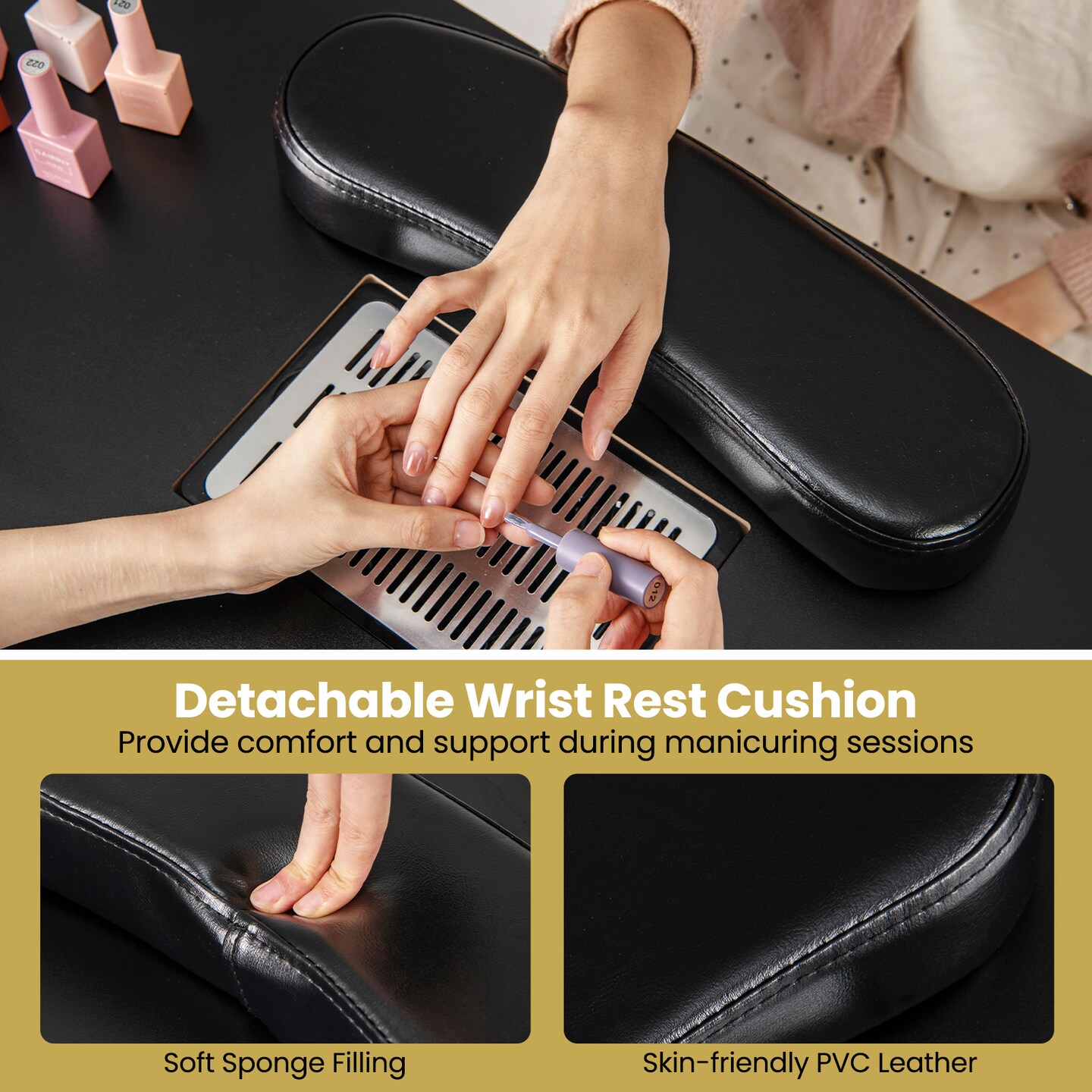 Manicure Table with Dust Collector, Storage and Wrist Rest Cushion