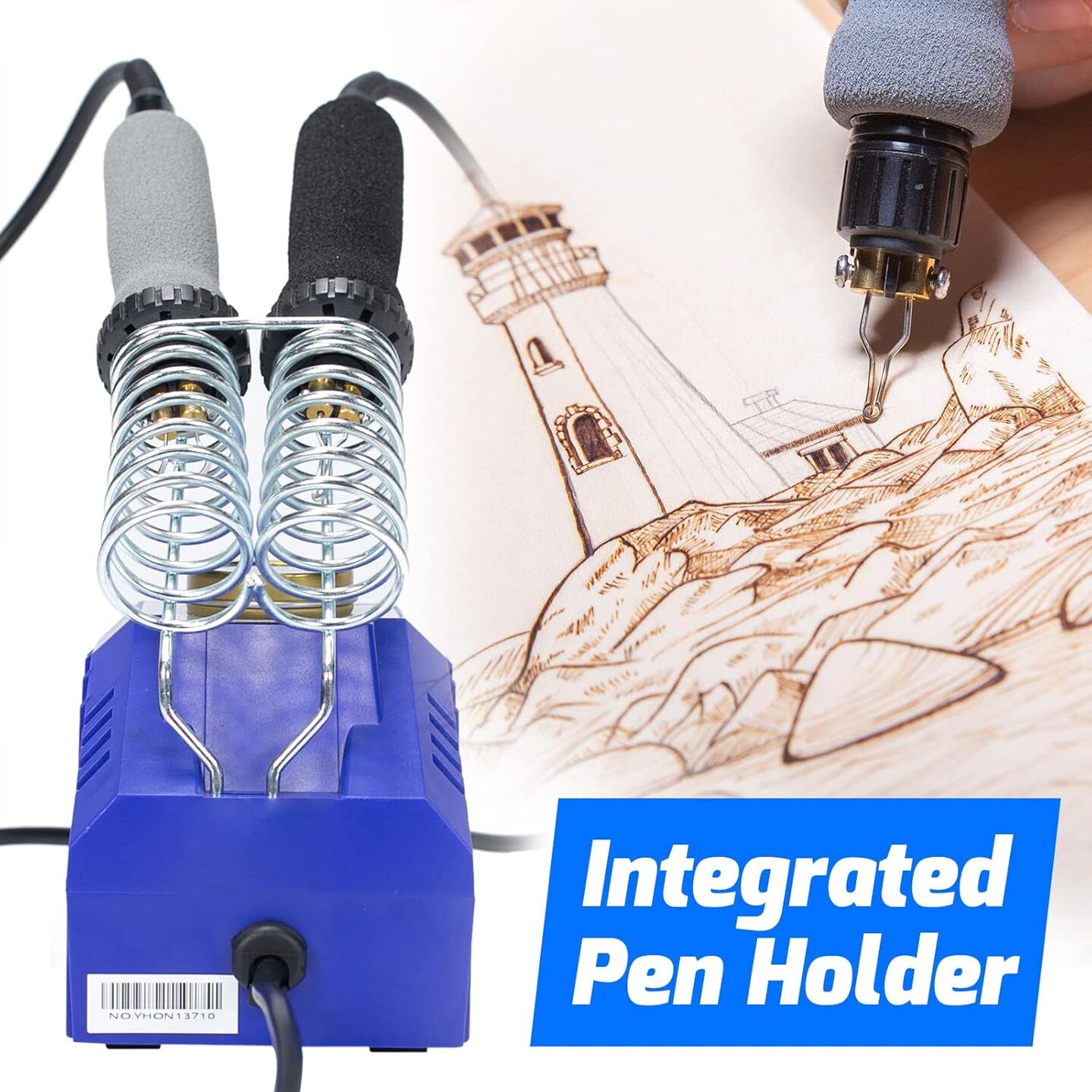 939D-VI Dual Pen Wood Burning Kit – 2 Detachable Pens, 250–750℃, 20 Tips, Dual-Barrel Holder.