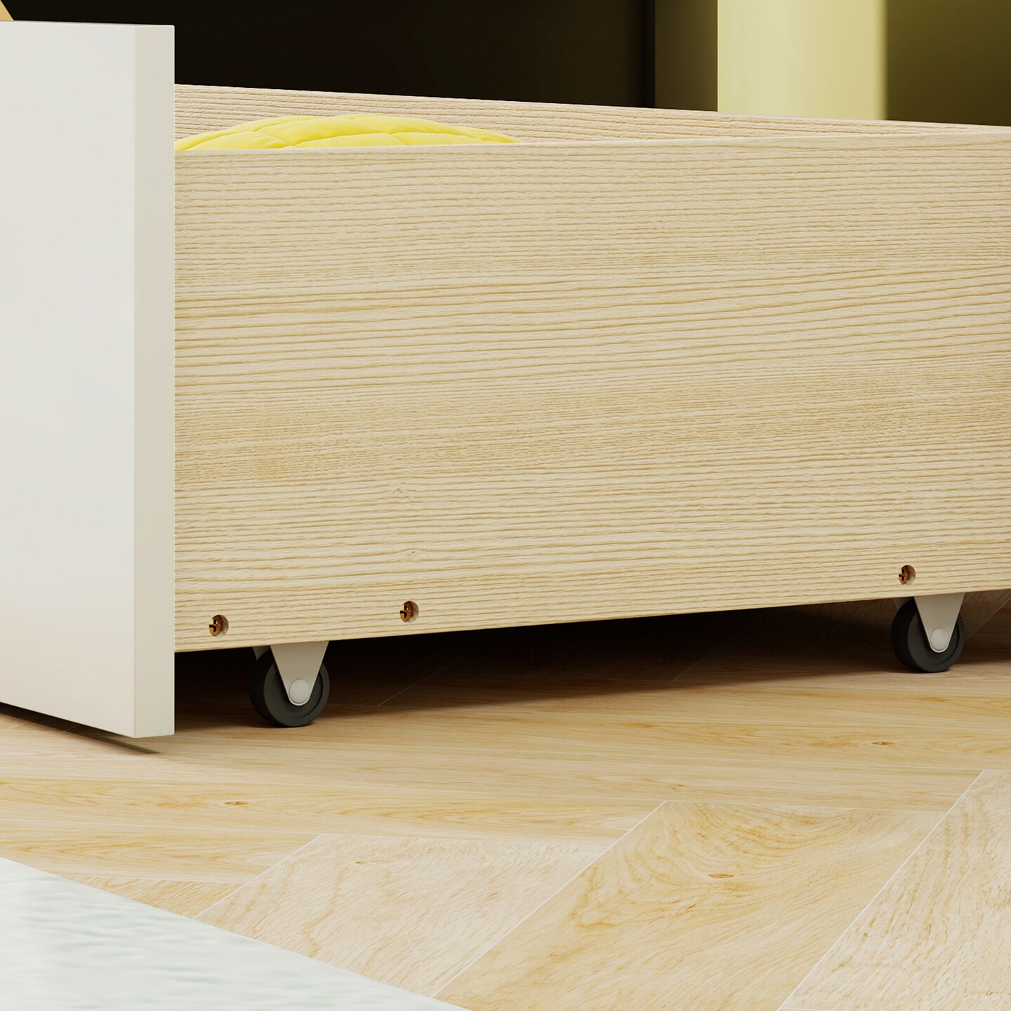 Twin Size Pine Wood House Bed with Storage Drawers, Guardrails and Shelves