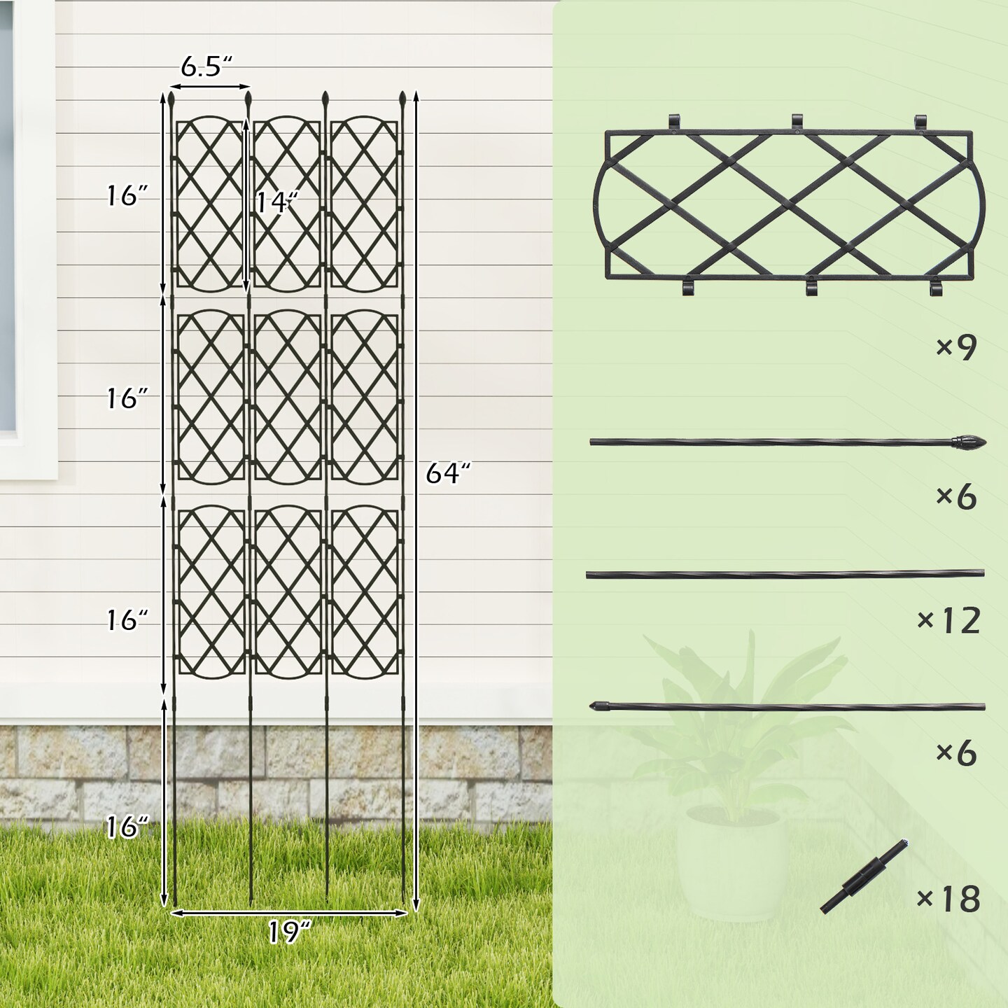 Adjustable Garden Trellis with 3 Panels for Climbing Plants and Privacy Screen