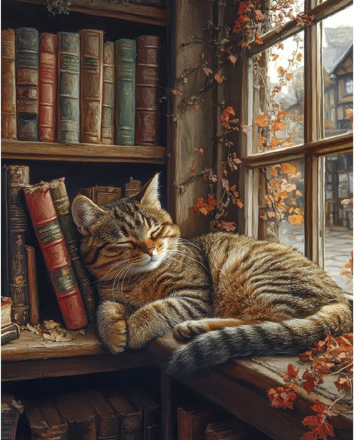 Sleeping Cat Paint by Numbers Kit for Adults – Beginner-Friendly DIY Acrylic Canvas Painting, Easy Paint by Numbers for Home Wall Décor or Bookshelf Display (16" W x 20" L)