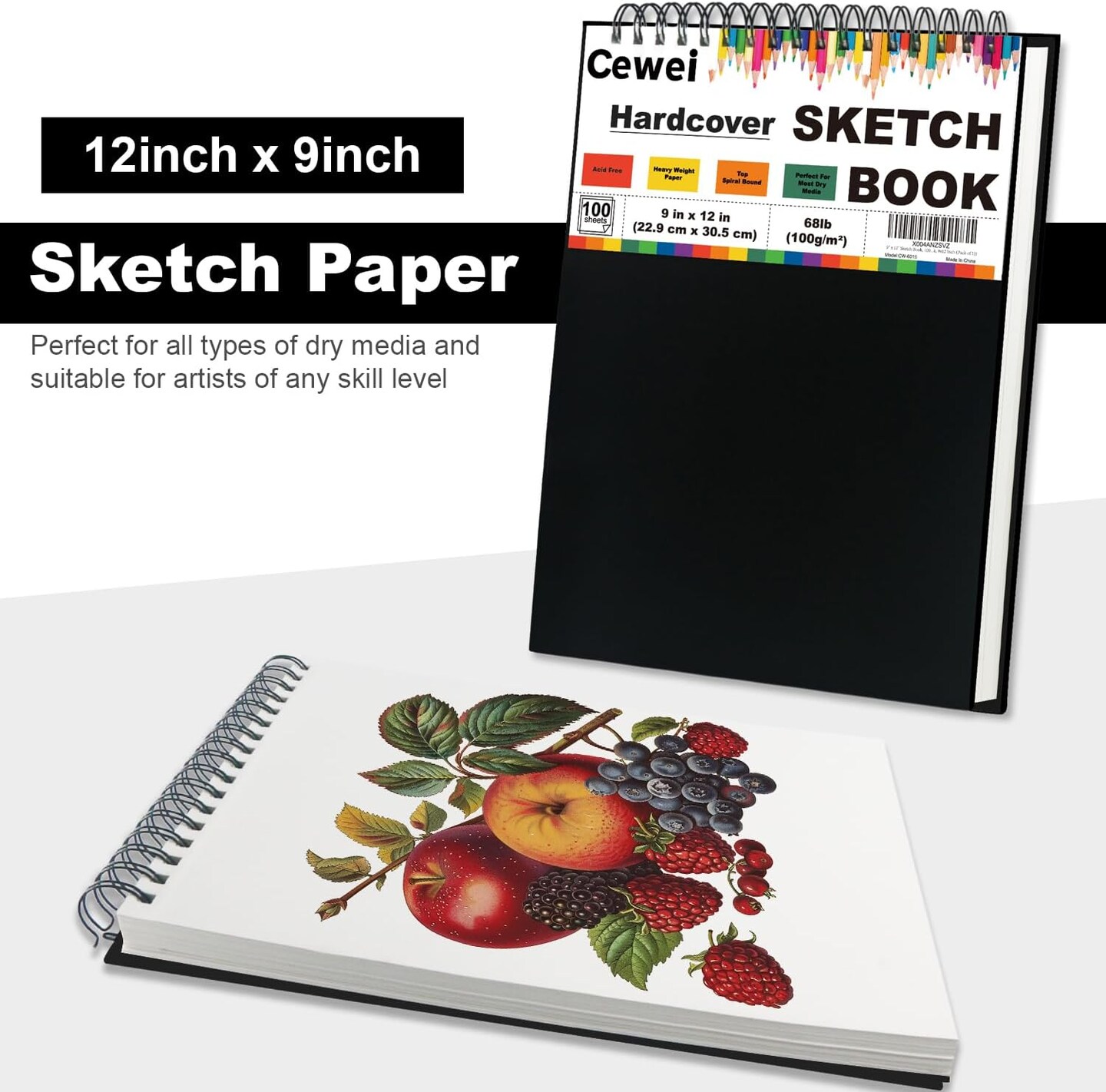 Sketch Book 8.5&#x22; x 11&#x22;, 100 Sheets Hardcover Sketchbook, 68 lb /100 GSM Drawing Paper for Kids, Top Spiral Sketch Pad for Kids, Art Supplies for Adults.
