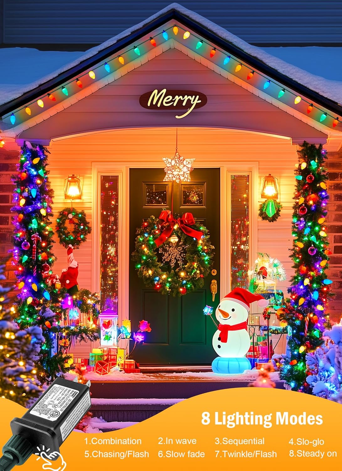 C9 Christmas Lights Outdoor Waterproof, 81 Feet 100 LED C9 String Lights with Timer &#x26; 8 Light Mode, Connectable Christmas Tree Lights for Indoor Outside Roofline Patio Decorations, Multicolor