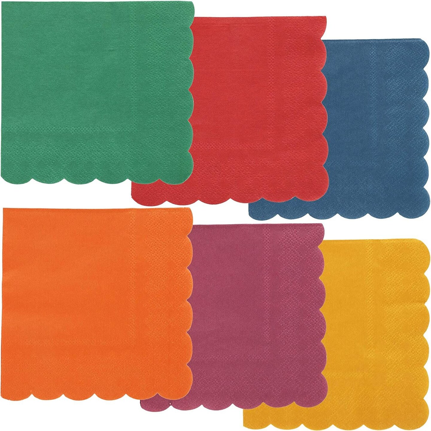 Juvale 240-Pack Bulk 2-Ply Scalloped Paper Cocktail Napkins, 6 Colors, 4.75 x 4.75 Inches