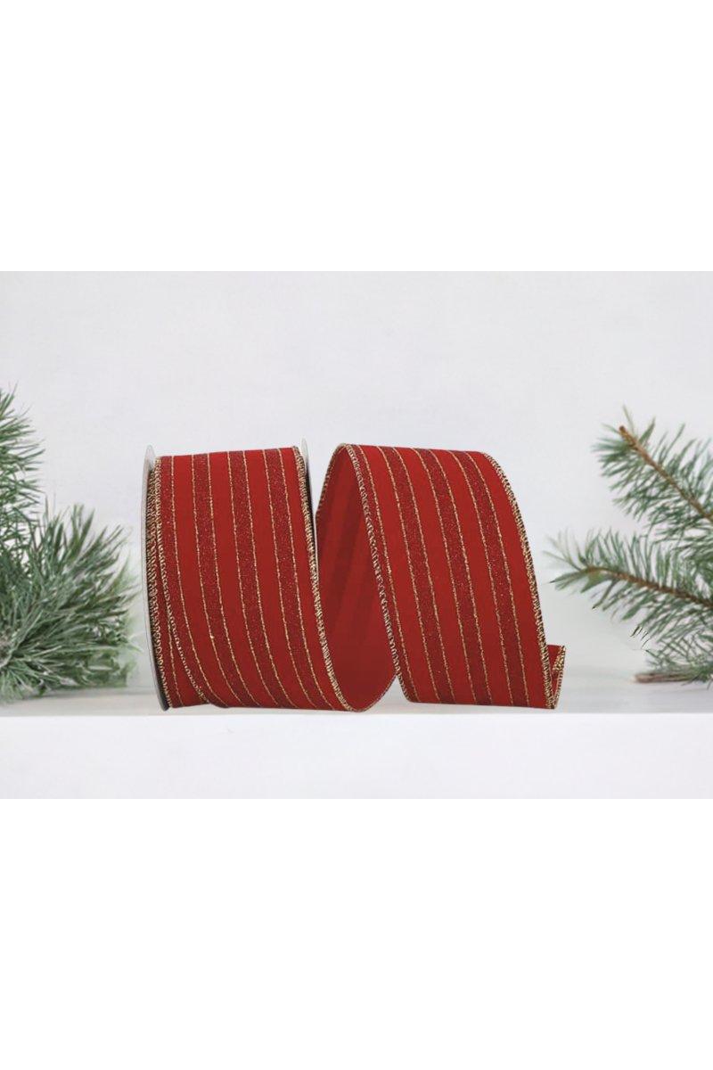 2.5&#x22; Glitter Stripe Velvet Ribbon: Red/Gold (10 Yards)