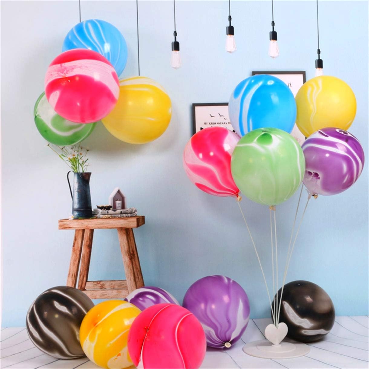 Rainbow Tie Dye Balloons 50PCS 12 Inch Agate Marble Latex Swirl Balloons For Tie Dye Birthday Party Supplies,Candyland,Bachelorette,Fun Hippie Party Decorations(Multi-Color)