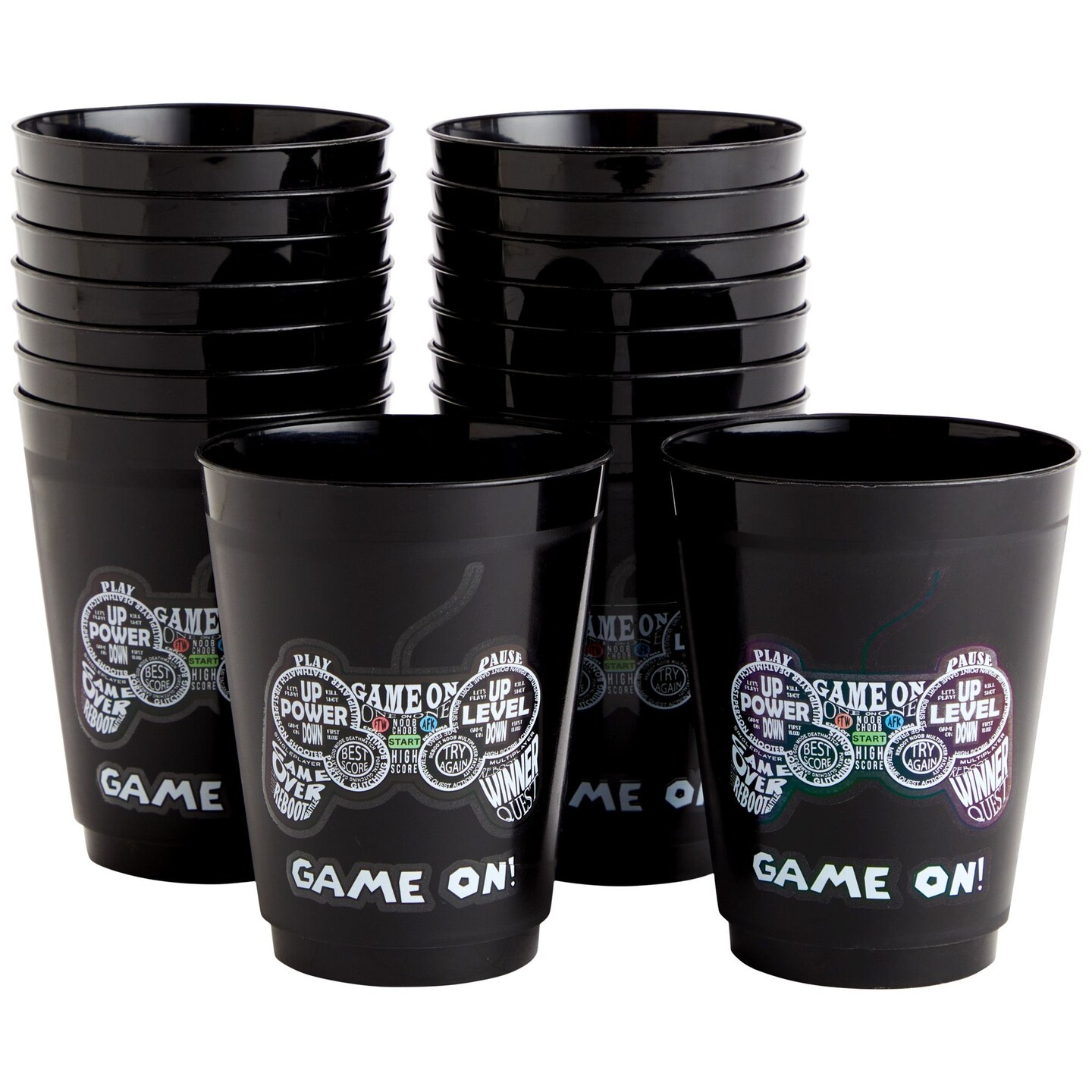 BLUE PANDA 16 Pack Plastic Video Game Cups for Kids - Gaming Party Favors for Birthday Supplies (16 oz)
