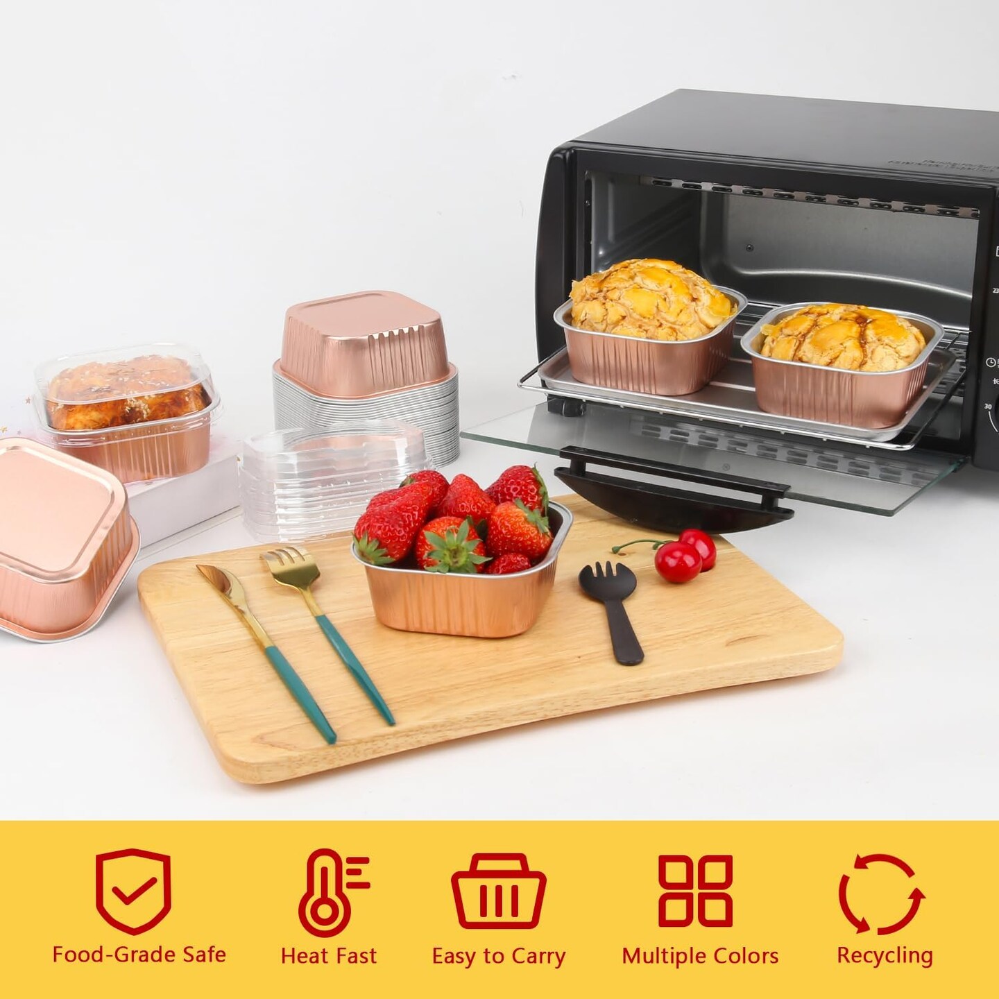 10oz Mini Cake Tins With Lids 40 Pack,LNYZQUS Aluminum Foil Small Baking Pans Disposable Large Brownie Baking Cups,4&#x201D;x4&#x201D; Small Bread Muffin Containers Holders For Party-Champagne
