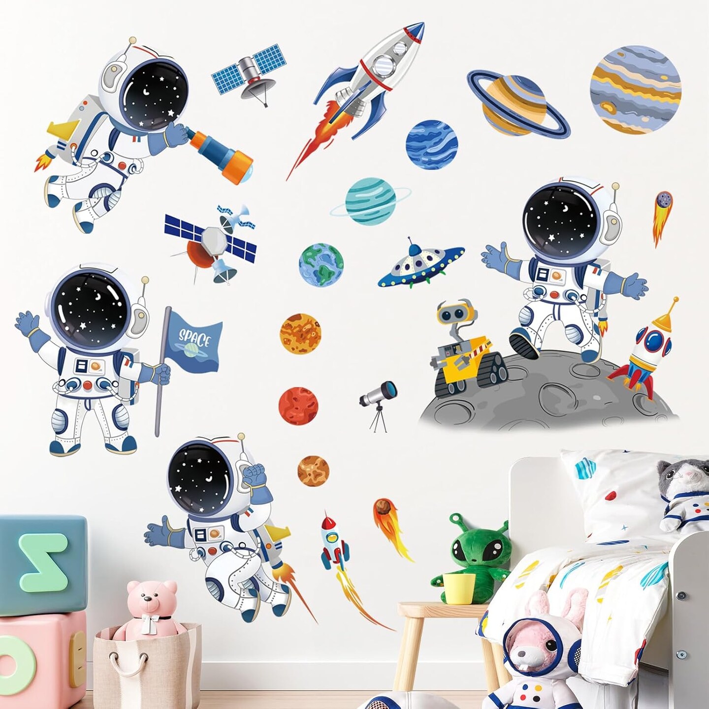 Outer Space Wall Decals – Astronaut, Rocket & Planets Stickers for Boys’ Nursery, Bedroom & Playroom