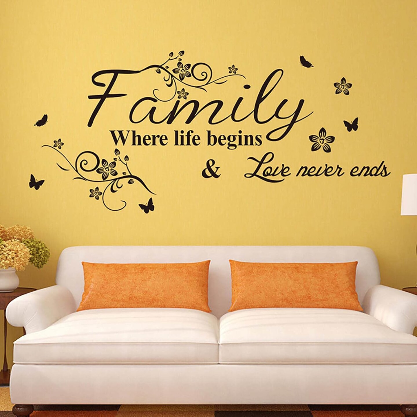 Wall Stickers, Home Decorations for Living Room, Family &#x27;Where Life Begins &#x26; Love Never Ends&#x27;, Multicolor Letter Wall Decor, Vinyl, Custom Style, Matte Finish