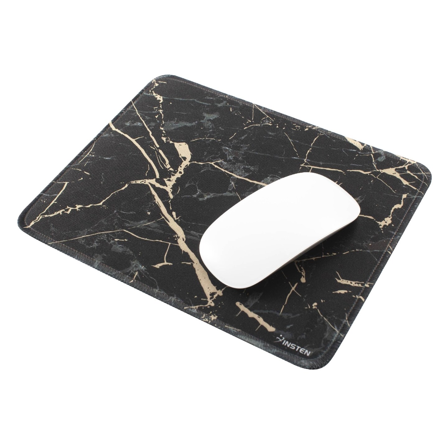 Small Black Marble Gaming Mouse Pad with Stitched Edge for Desktop &#x26; Computer, Water-Resistant, Non-Slip Rubber Base, 9.45 x 7.48 in.