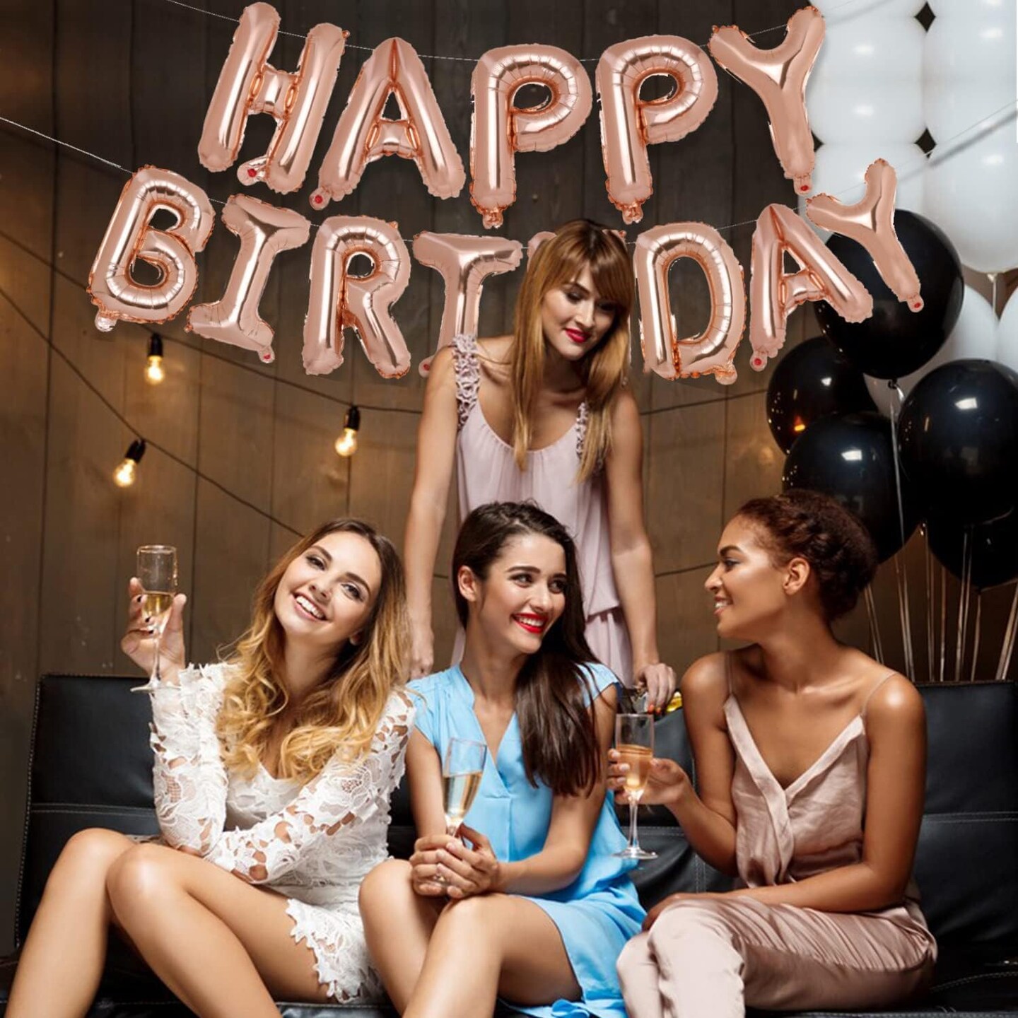 Happy Birthday Balloons Banner, 16 Inch Mylar Foil Letters Sign Inflatable Reusable Air Balloons for Girls Kids Birthday Party Supplies Baby Shower Decor (Rose Gold)