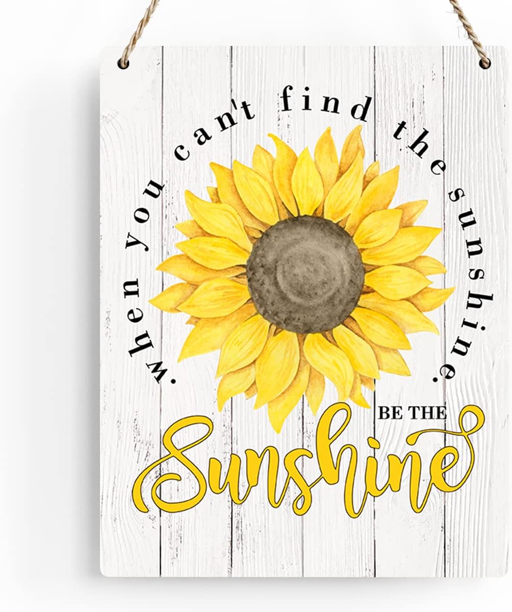 Rustic Be the Sunshine Wood Hanging Sign, Farmhouse Summer Sunshine Artwork Decor, Sunflowers Wooden Plaque Sign Wall Art Decor Signs Summer Home Office Decoration 8x10 Inches