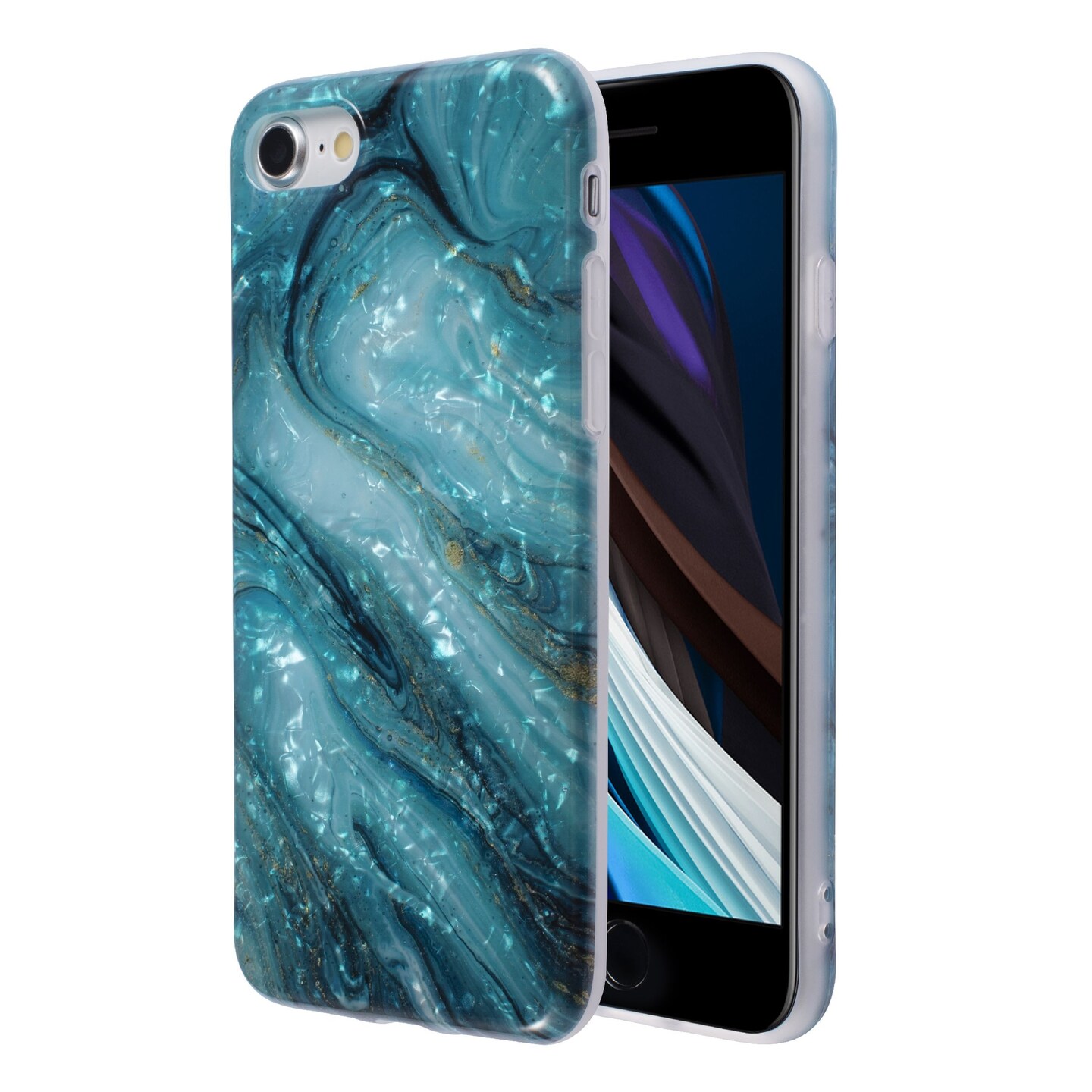 Marble Shell Case For iPhone SE 2020, Glossy Skin Gold Foil Soft TPU IMD Cover For Teen Girls Women Green Blue, by Insten