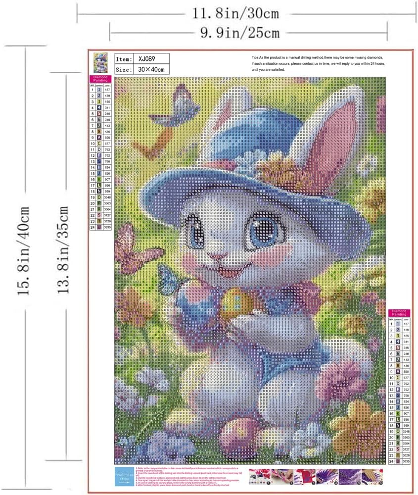 Easter Bunny Diamond Painting Kits,DIY Round Diamond Art Kits for Butterfly Cute Rabbit 5D Full Drill Diamond Dots Paint by Numbers Kit for Adults Home Wall Decor 12 X 16Inch