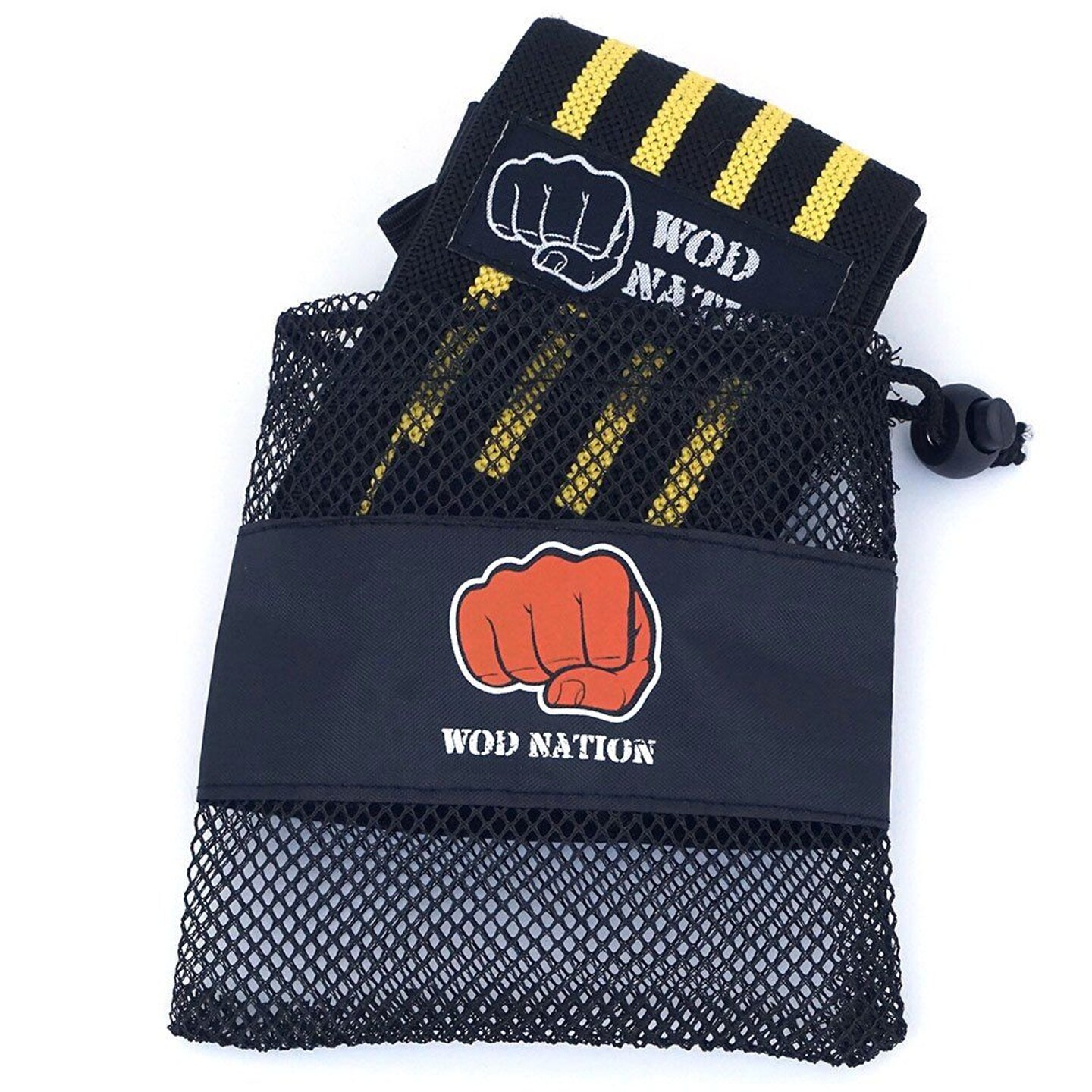 WOD Nation Wrist Wraps for Weightlifting, 24 Inch Professional Gym Wrist Straps w/Thumb Loop, Wrist Support Wraps for Men &#x26; Women for Strength Training, Powerlifting &#x26; Bodybuilding (Black/Yellow)