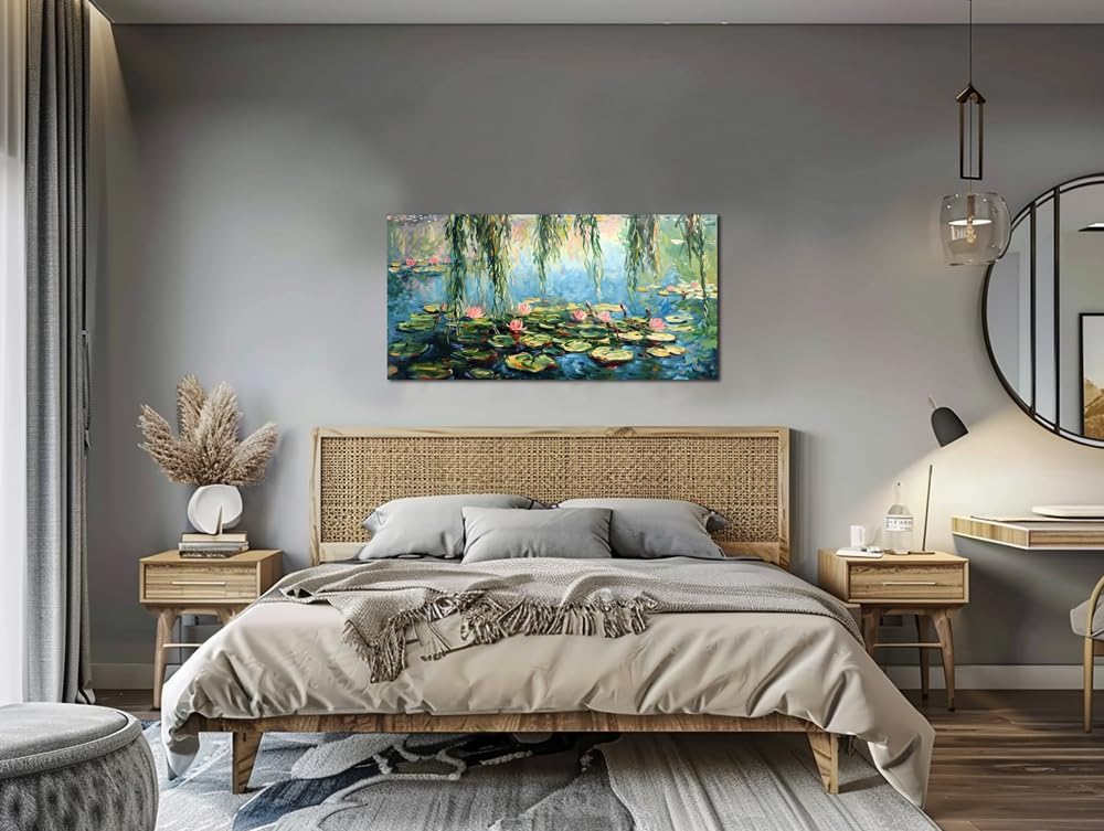 Arts-Large Water Lilies by Claude Monet,Classic Impressionist Wall Art,Famous Canvas Painting for Living room Bedroom Bathroom Home Office Wall Decor 40" x 20"