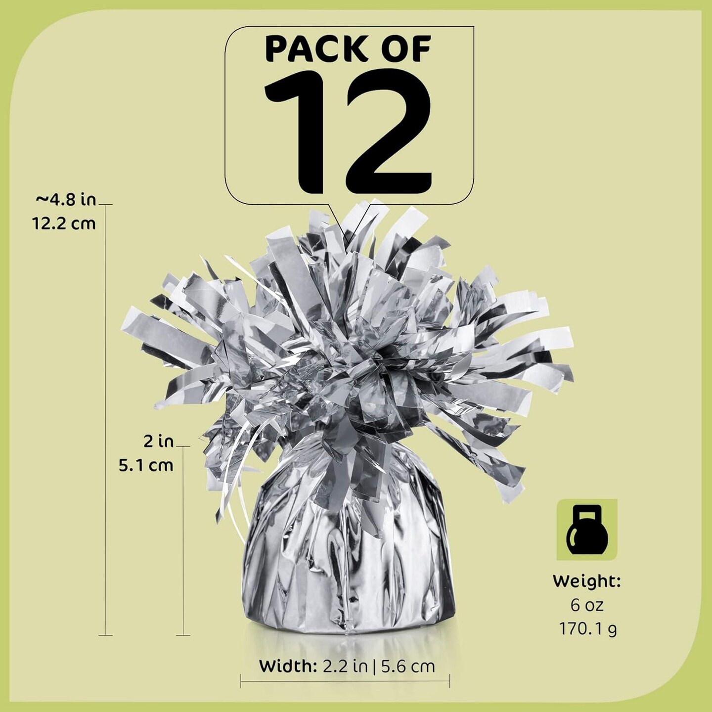 Silver Balloon Weights, Heavy Balloon Weight Pack of 12 Metallic Foil Weights for Balloons, Birthday Party &#x26; Wedding Table Centerpiece Ballon Weight 4.8&#x2019;&#x2019; DIY Ballon Weights for Helium Balloons