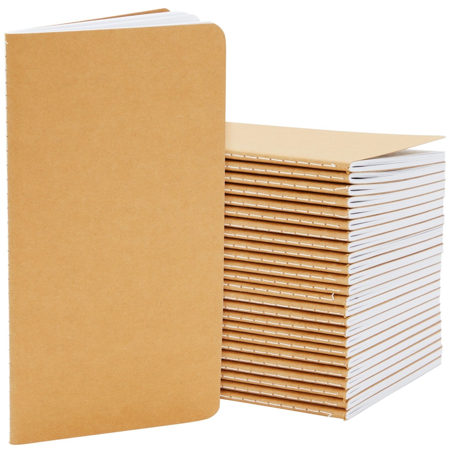 Paper Junkie 24-Pack H5 Kraft Paper Journal Notebooks, 4x8 Inches Lined Travel Pack with 80 Pages for Students, Drawing, Sketchbook, School Notes, Office Supplies