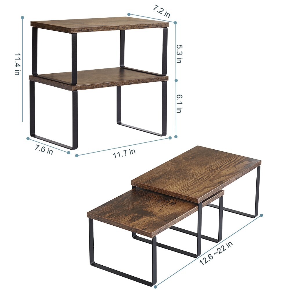 4-Pack Stackable Expandable Cabinet Shelf Organizer – Wood & Metal Counter Rack for Kitchen, Bathroom, Pantry (Multi-Configurable, Easy Install)