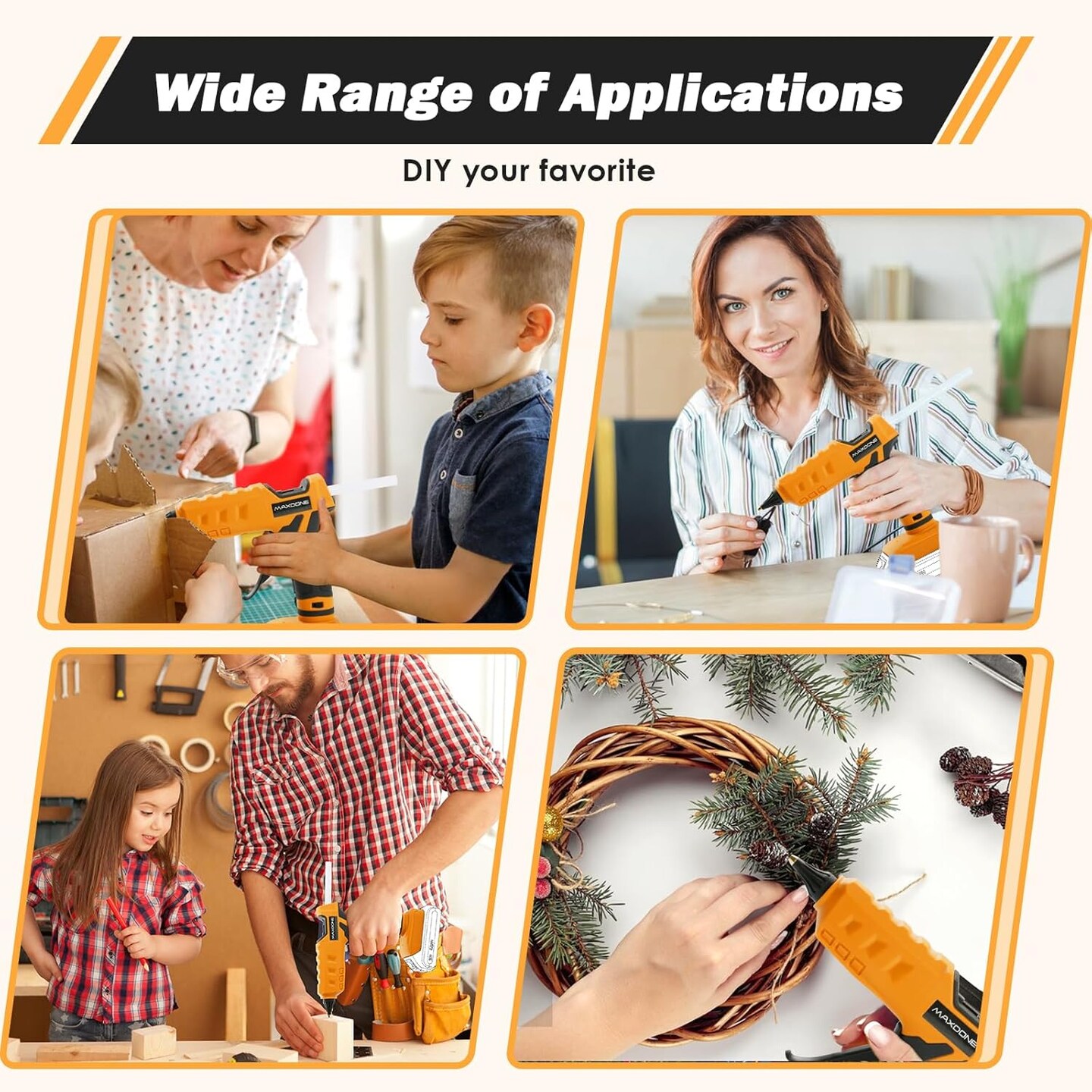 Cordless Hot Glue Gun 100W 20V Battery Handheld Wireless Power Glue Gun Full Size with 12pcs Glue Sticks(0.43")(11mm) for Art DIY Craft Home Repair School(Battery Not Included)