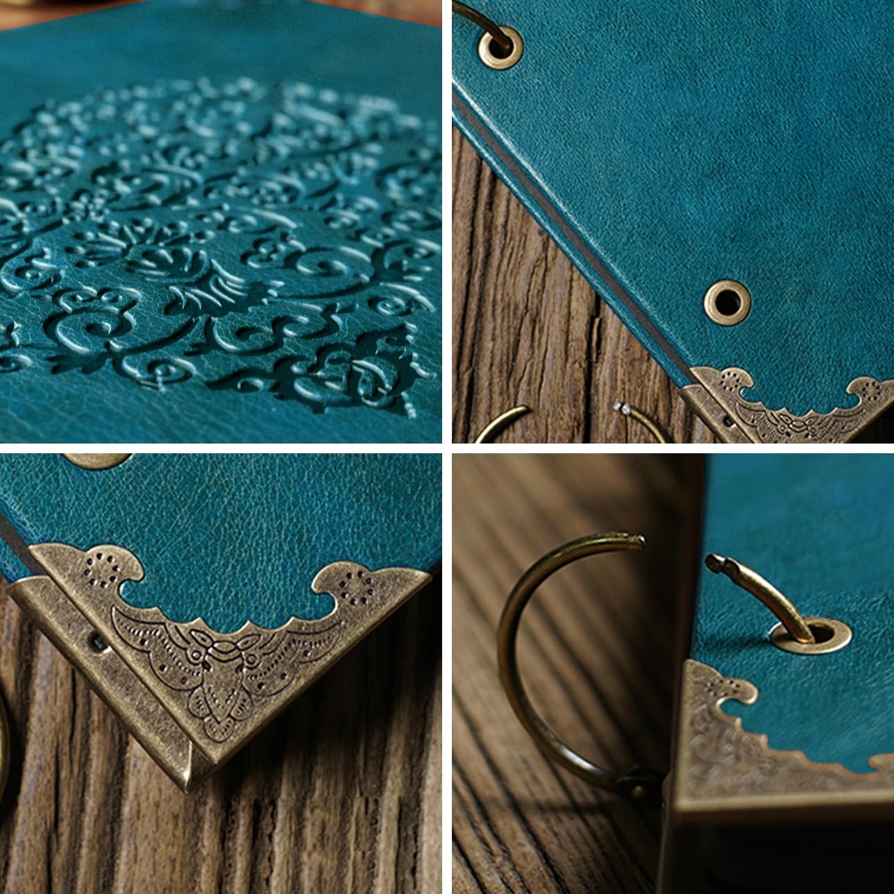 Photo Album DIY Scrapbook - 12x12 inch 50 Pages Vintage Leather Cover Three-Ring Binder Love Picture Booth Albums with 408pcs Self Adhesive Photos Corners for Memory Keep, Heart (Jasper Green)