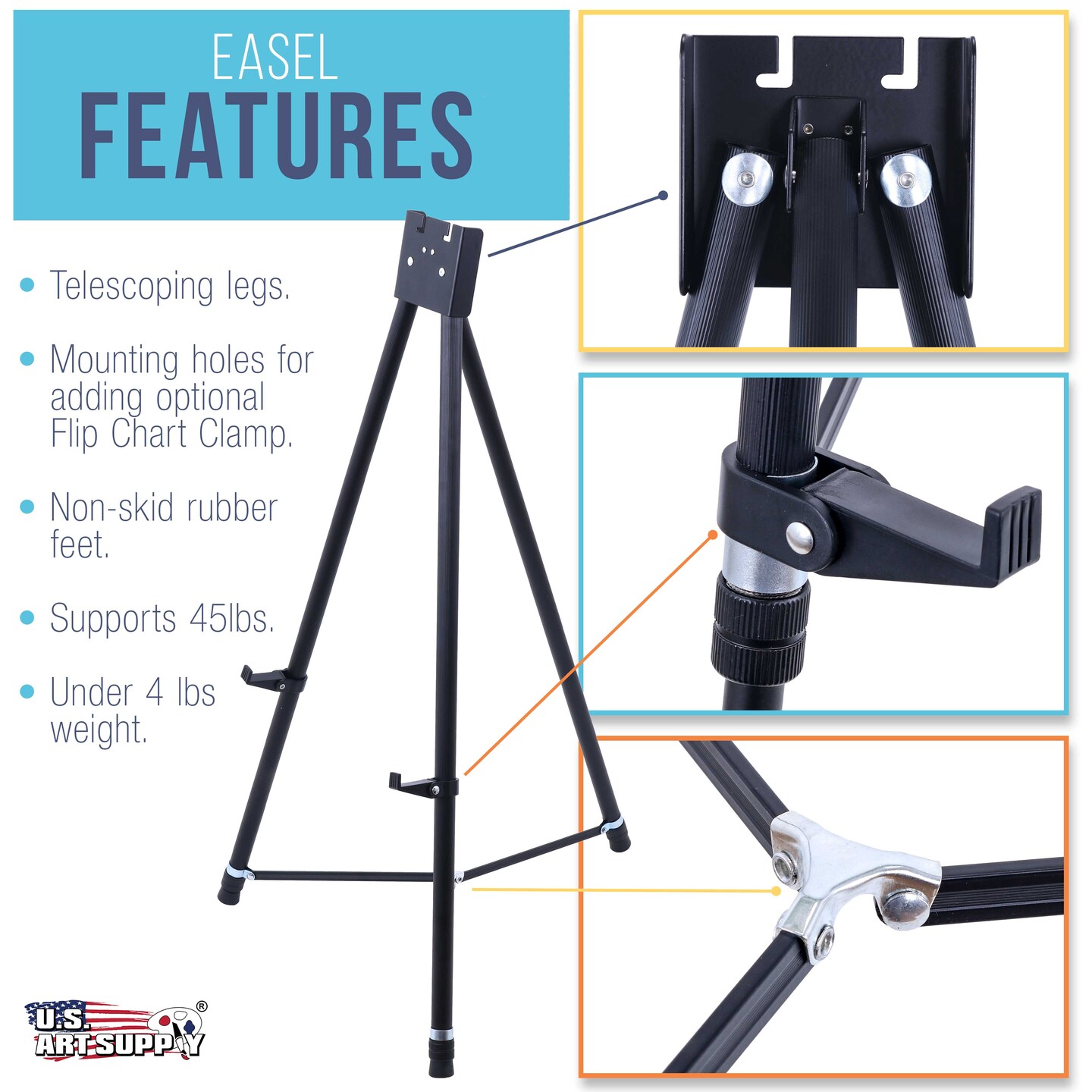 70&#x22; High Showroom XL Silver Metal Display Easel - Large Adjustable Height Portable Easel Stand, Sign Display, Holds 45 lbs - Floor &#x26; Tabletop Easels, Painting Stand