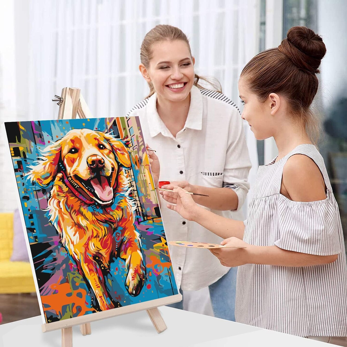 Dog Paint by Numbers for Adults with Framed Canvas-with Wooden Easel, Paint by Number on Canvas, DIY Acrylic Oil Painting Kits with Brushes Nice Gift Box for Home Wall